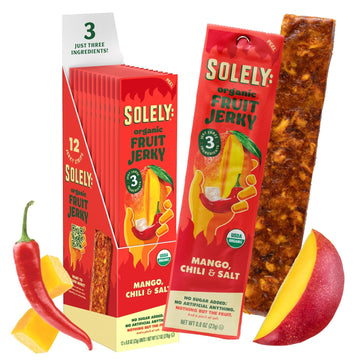 Solely - Organic Spicy Mango Chili And Salt Fruit Jerky - 12 Individually Wrapped Fruit Strips - Fruit Leather Made From Dried F