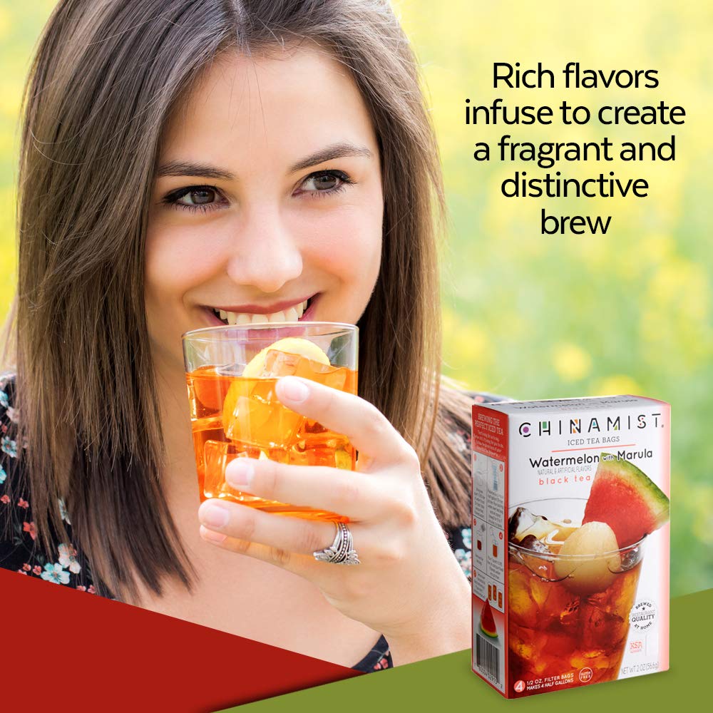 China Mist Iced Tea - Watermelon With Marula Black Tea Infusion - Refreshing And Delicious - Each Tea Bag Yields 1/2 Gallon - 4
