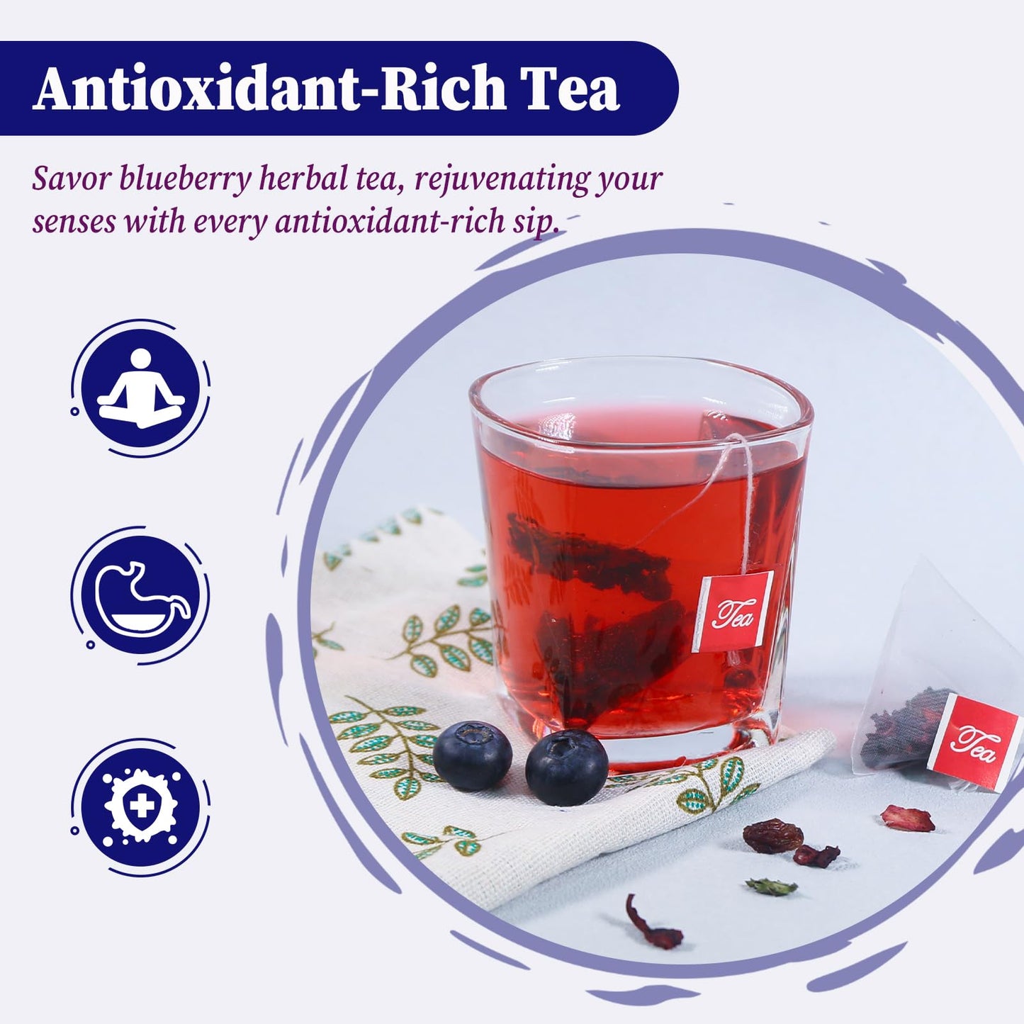Fullchea - Blueberry Tea Bags, 50 Teabags - Premium Blueberry Blend Herbal Tea - Harmonious Mix Of Blueberries, Hibiscus, Raisin