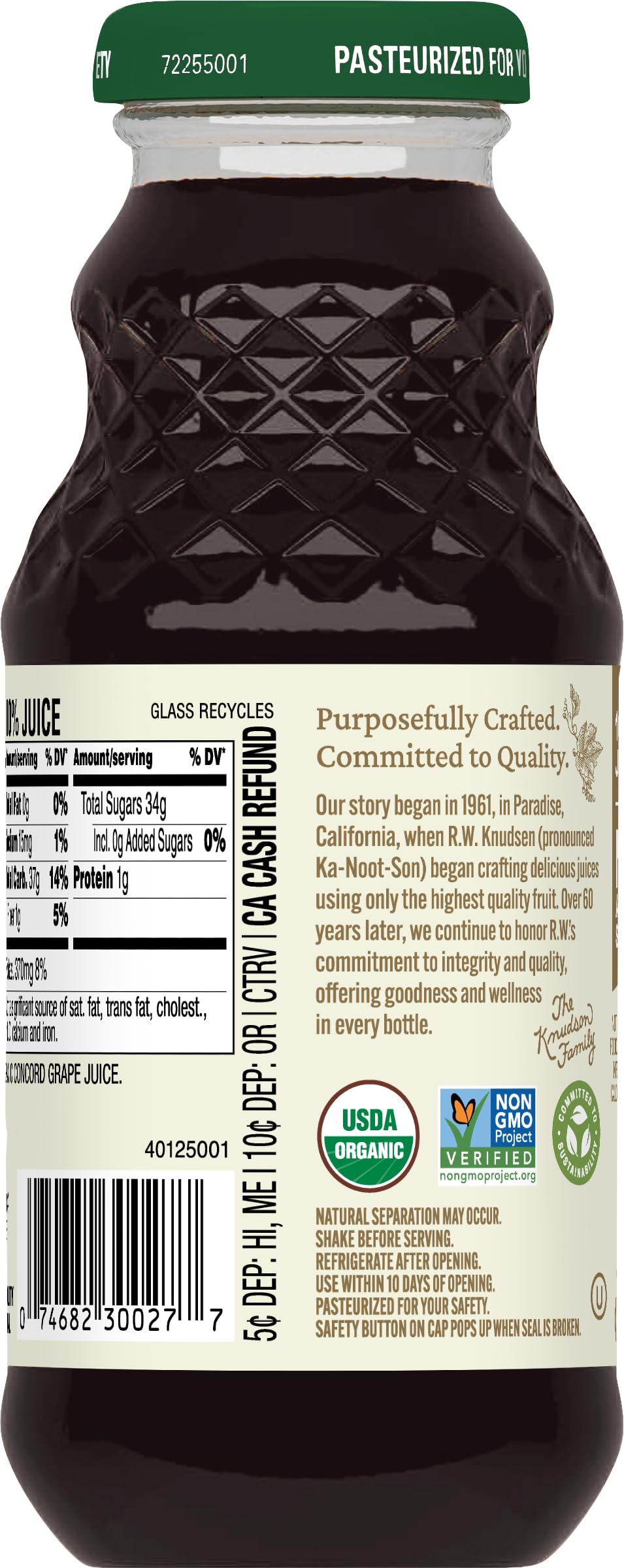 R.W. Knudsen Organic Just Concord G  Juice, 8 fl oz, Pack of 12