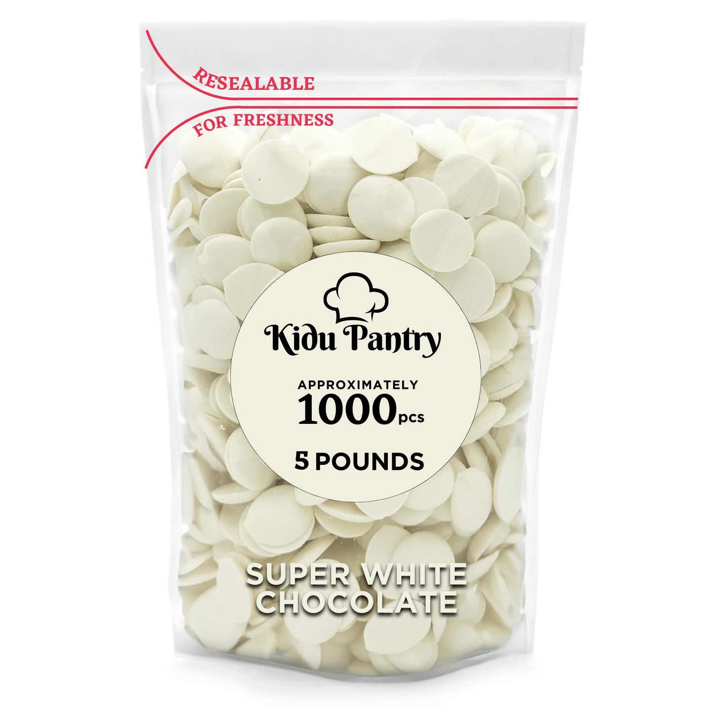 Kidu Pantry Melting Chocolate Wafers Bulk In Resealable Bag (Super White, 5 Pound)