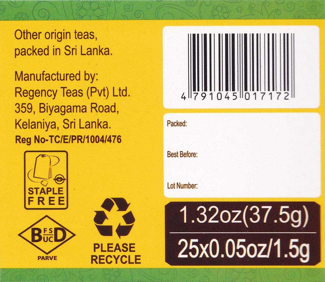 HYLEYS Tea Wellness Turmeric with Green Tea - 25 Sugar Free, Gluten Free Tea Bags - Non-GMO, 100% Natural, Model 17172