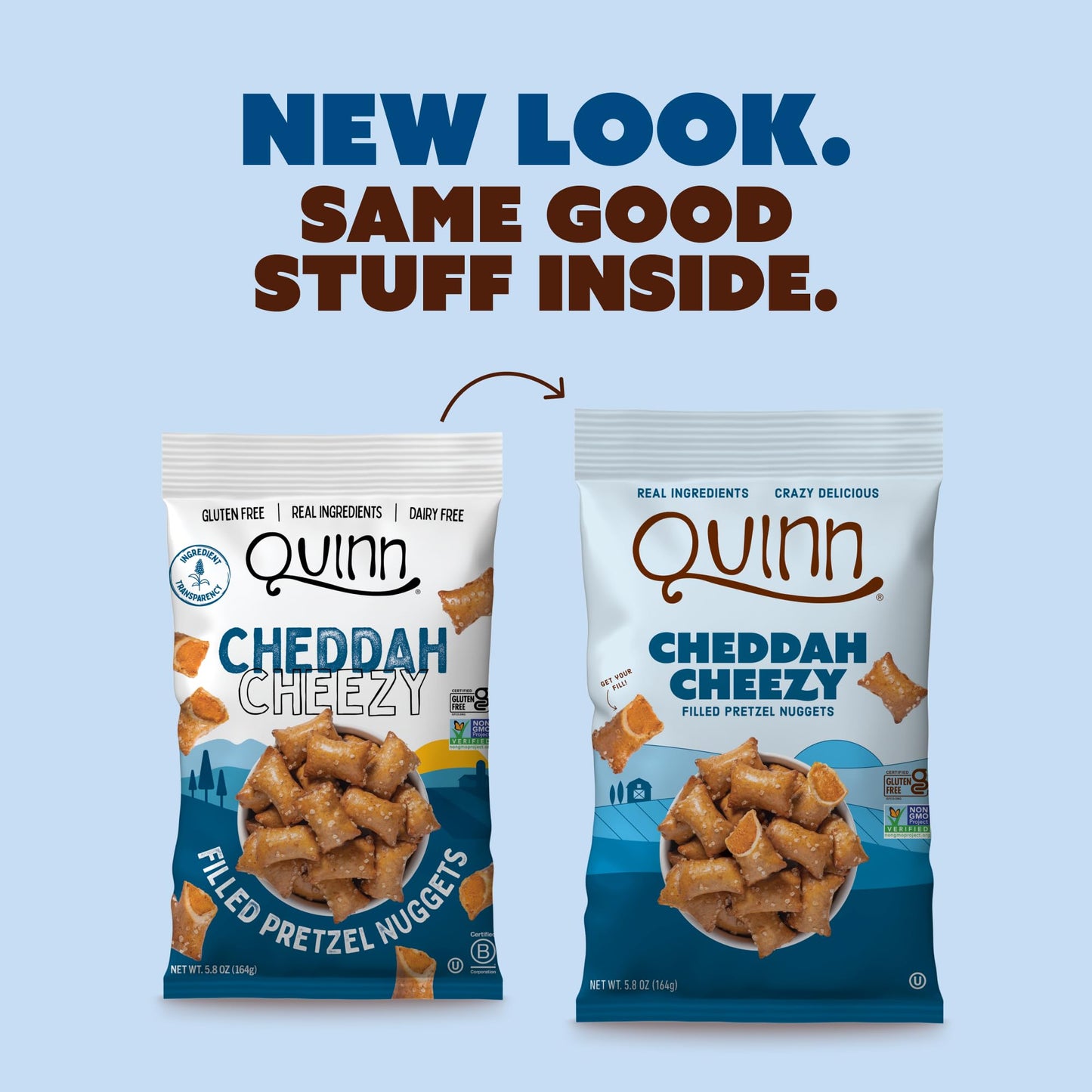Quinn Cheezy Style Filled Pretzel Nuggets, Cheddar Flavor, Gluten Free, Vegan, 5.8 oz (Pack of 8), Natural
