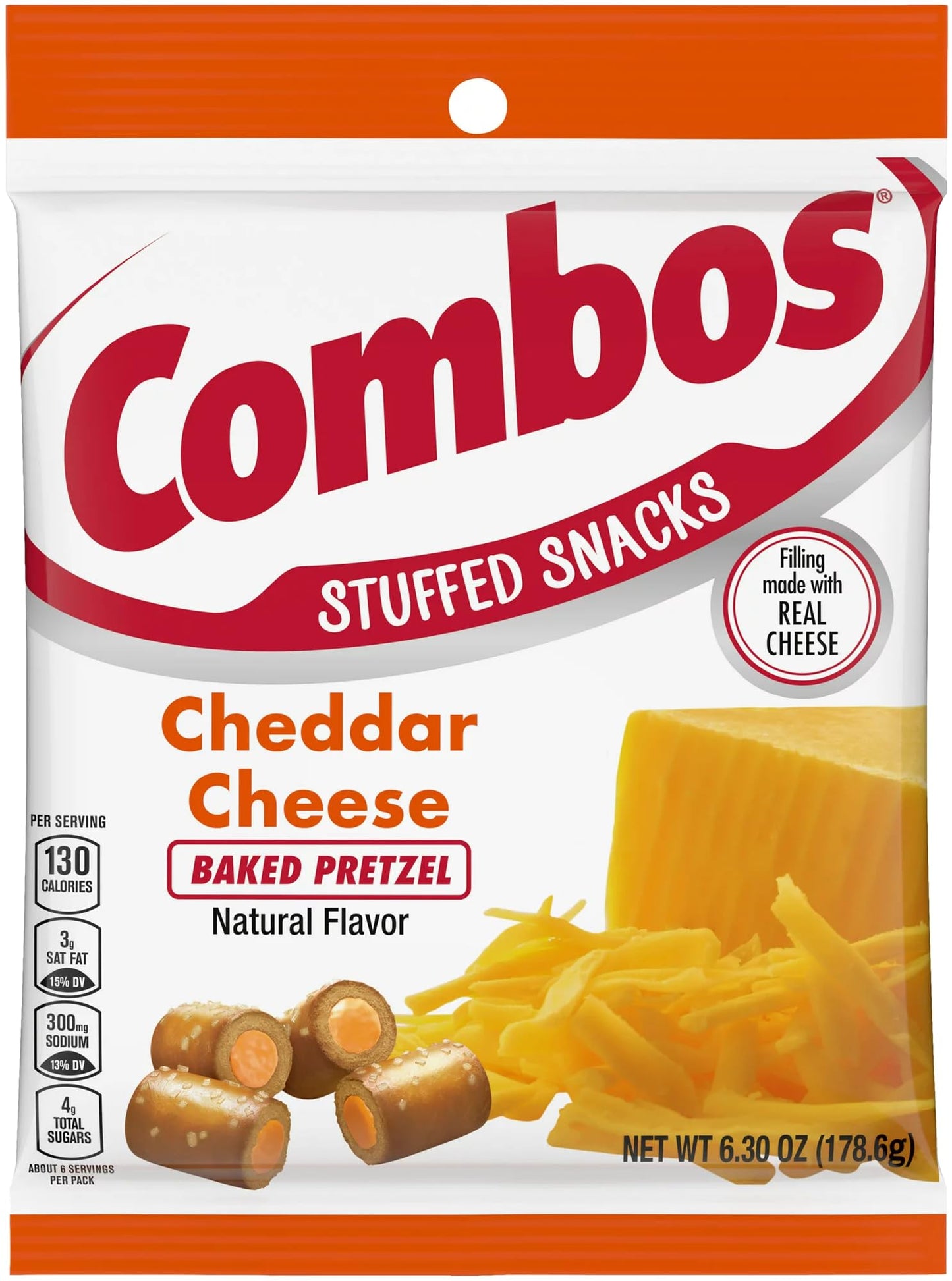 Combos Cheddar Cheese Baked Pretzels, 6.3 oz Bag (Pack of 2)