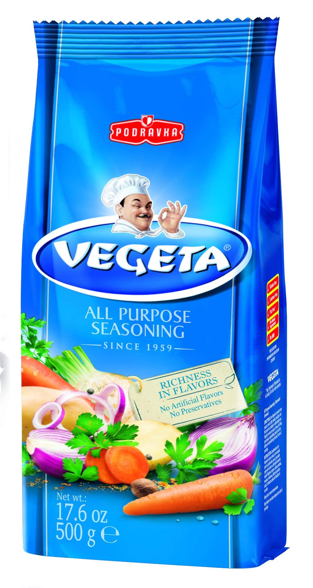 Podravka Vegeta Gourmet All Purpose Seasoning No Msg, Bag 17.5 Oz (500 G)