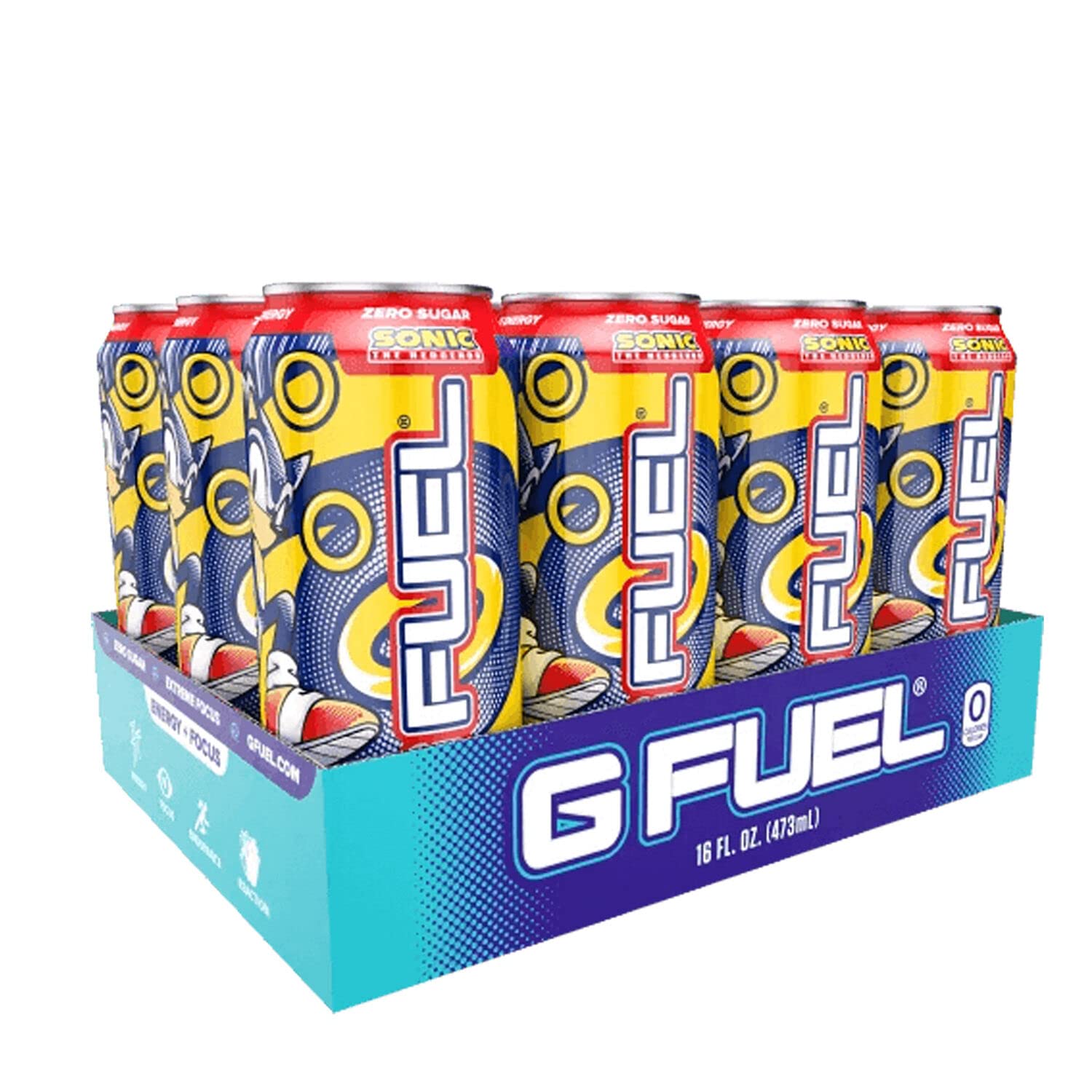 G Fuel Energy Drink, Peach Ring Candy, Sugar Free, 300mg Caffeine, 16 oz Cans, Pack of 12, Blue, Model: bcg-612