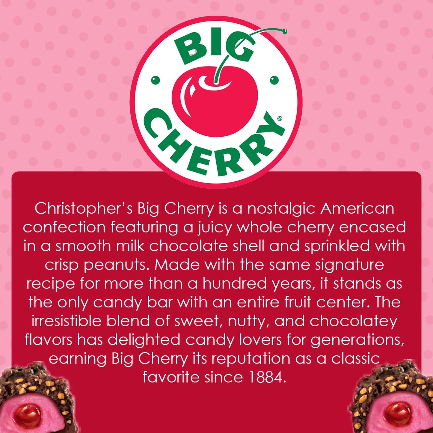 Adams & Brooks, Inc. Big Cherry Bar Cherry Cordials, Chocolate Cherry Cordials, Chocolate Covered Cherries, Chocolate and Cherry