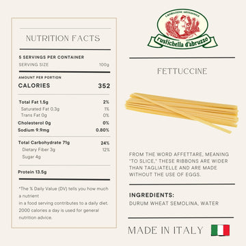Rustichella D'Abruzzo Fettuccine (Pack Of 3), 500G Each - Egg-Free Wide Ribbon Pasta - Perfect For Sauces - Cooks In 11-13 Minut