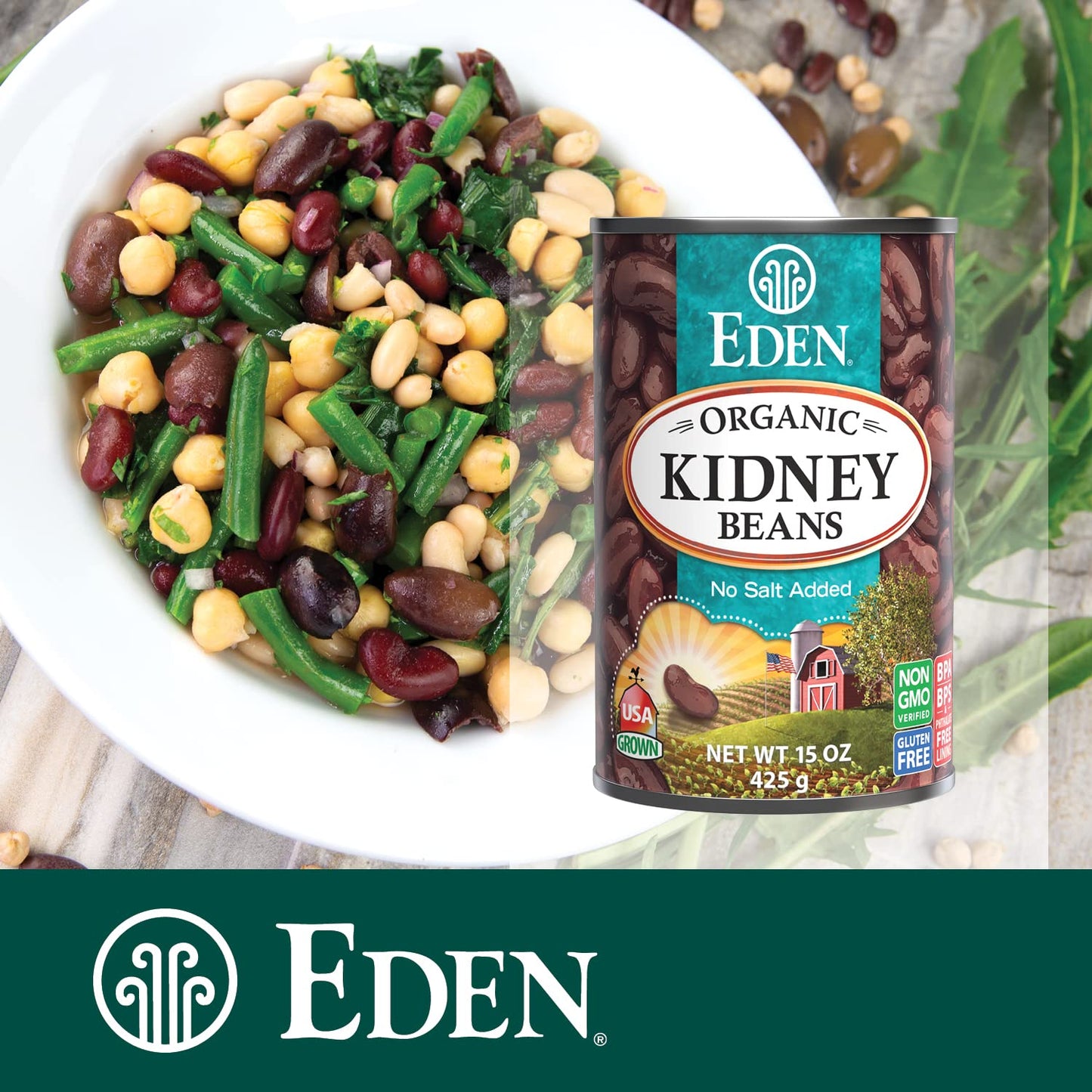 Eden Organic Red Kidney Beans, 15 Oz Can, No Salt Added, Non-Gmo, U.S. Grown, Heat And Serve, Macrobiotic, Red Beans (12-Pack)