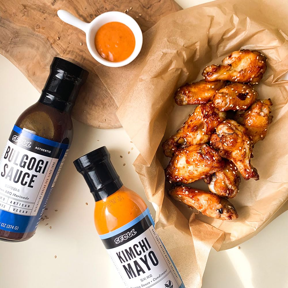 Lucky Foods Variety Pack Of Kimchi Mayo, Kimchi Hot (Sweet & Spicy), Bulgogi & Oyster Flavored Sauces (4 Bottles/Total 55.75 Oz)