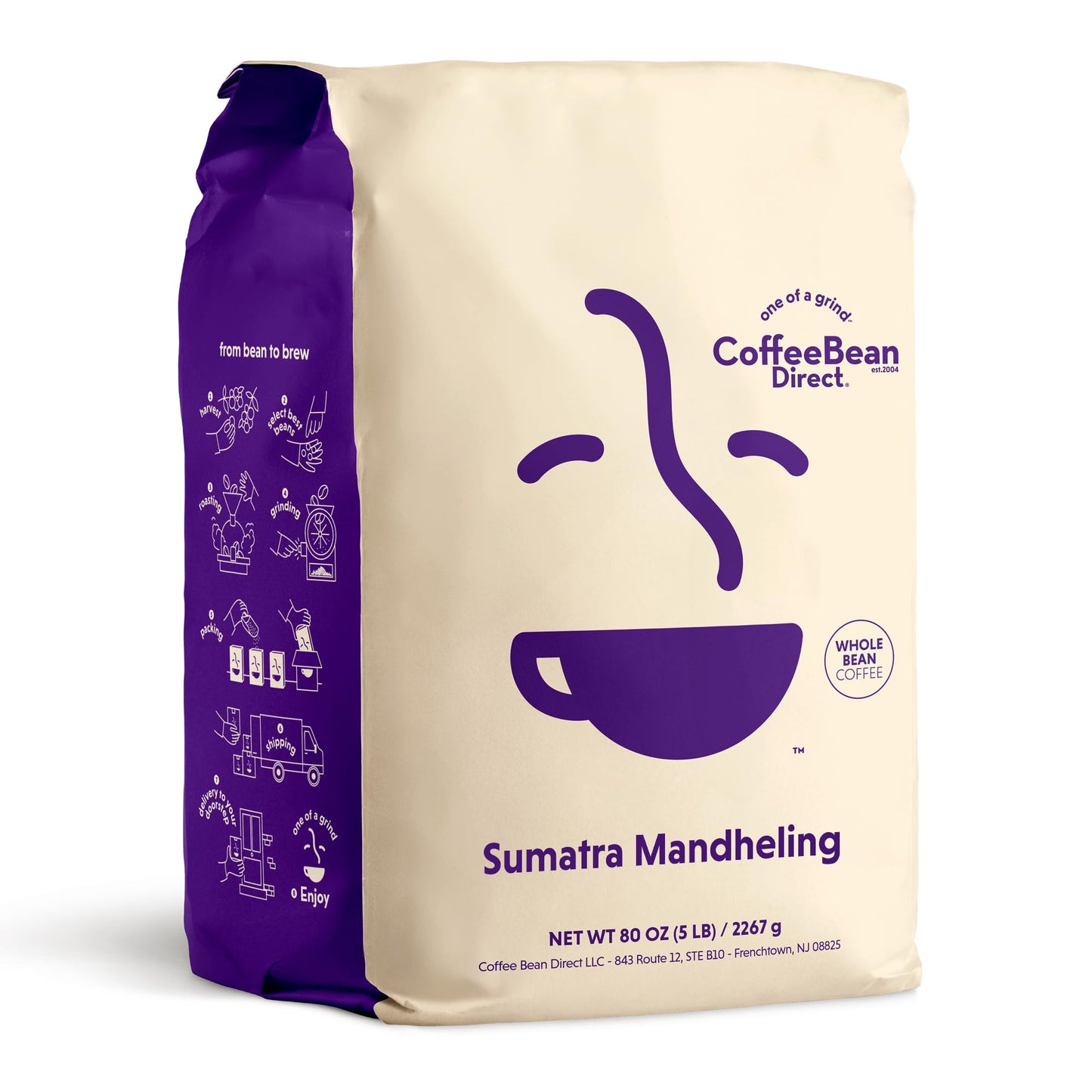 Coffee Bean Direct Sumatra Mandheling, Whole Bean Coffee, 5-Pound Bag