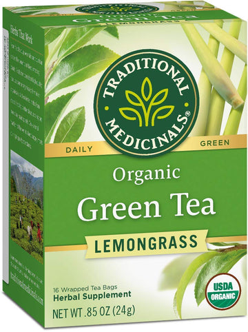 Traditional Medicinals Organic Green Tea Lemongrass Herbal Tea, Health Support (16 Count (Pack Of 6))