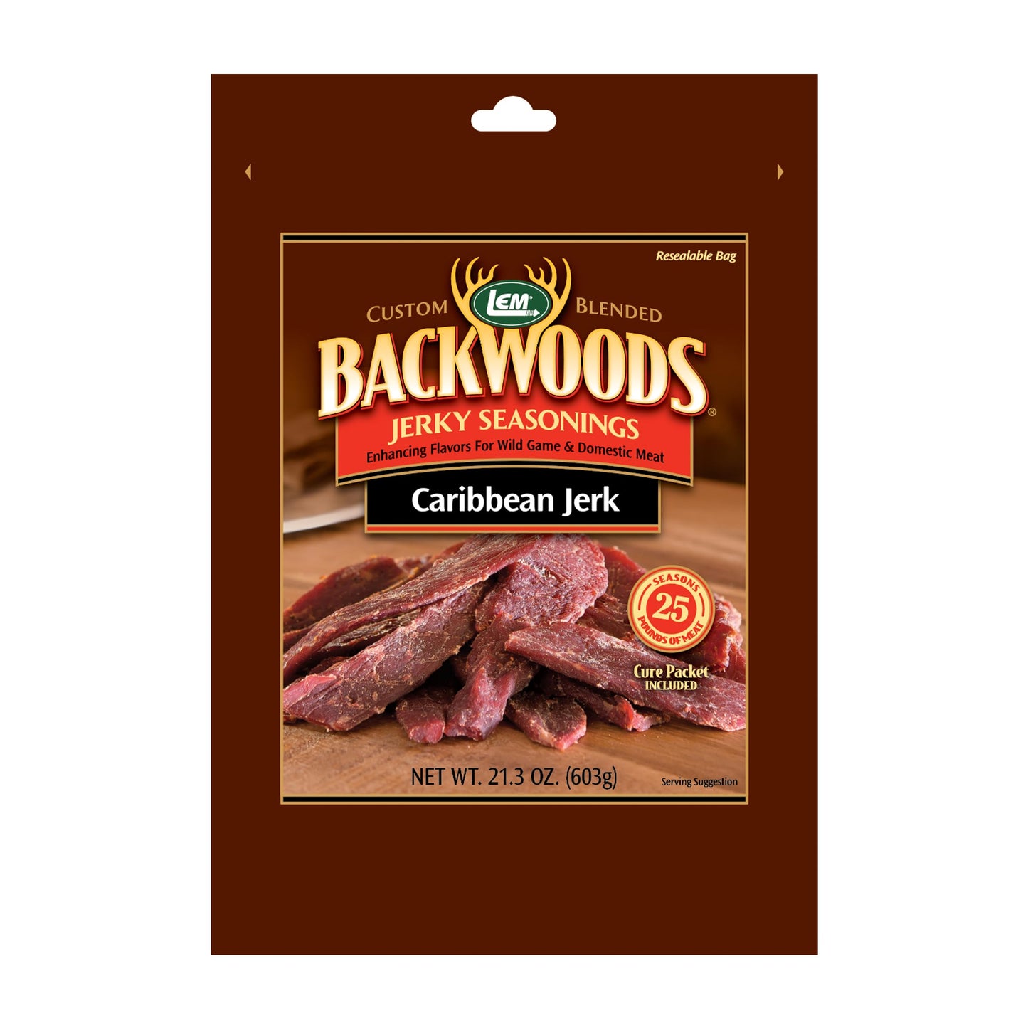 LEM Backwoods Caribbean Jerk Jerky Seasoning, 21.3 Ounce Packet, Model 9149, Ideal for Wild Game and Domestic Meat