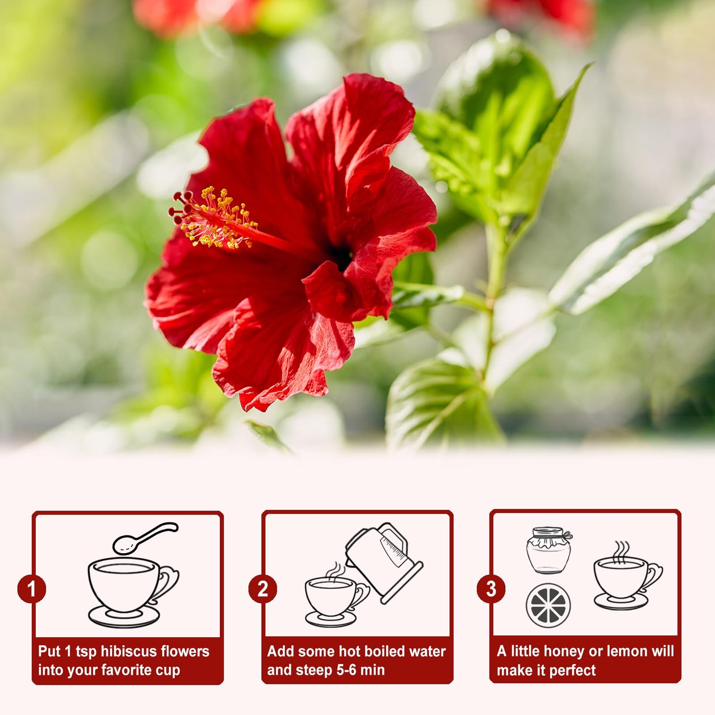 TEARELAE Hibiscus Flowers Loose Leaf Tea, Non-GMO, Caffeine-free, 5oz, Dried Edible Flowers, Country of Origin Nigeria