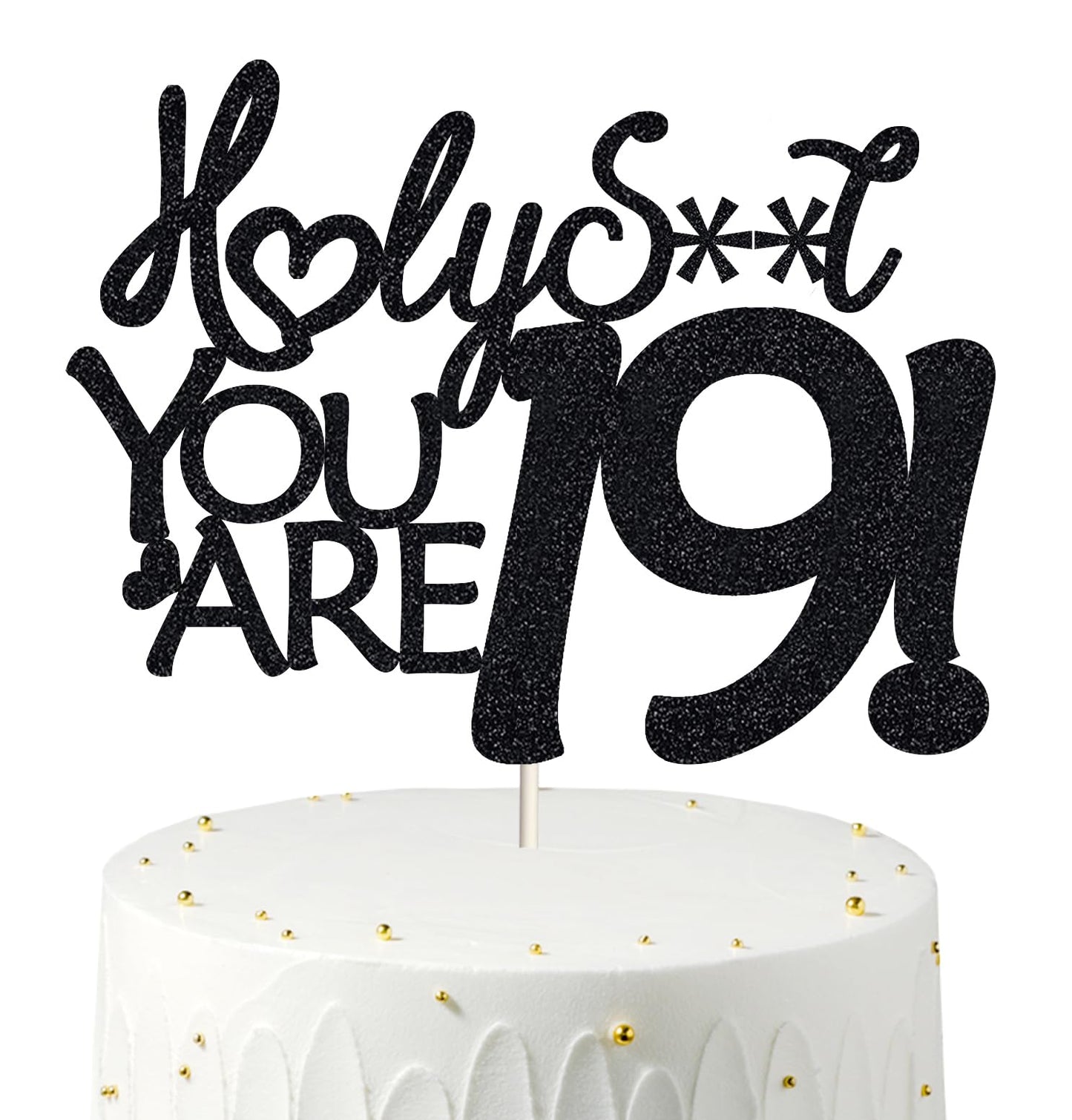 Happy 19Th Birthday Cake Topper Funny 19Th Birthday Decorations For Teens 19 Birthday Cake Toppers-Black Glitter Boys 19Th Birth