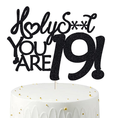 Happy 19Th Birthday Cake Topper Funny 19Th Birthday Decorations For Teens 19 Birthday Cake Toppers-Black Glitter Boys 19Th Birth