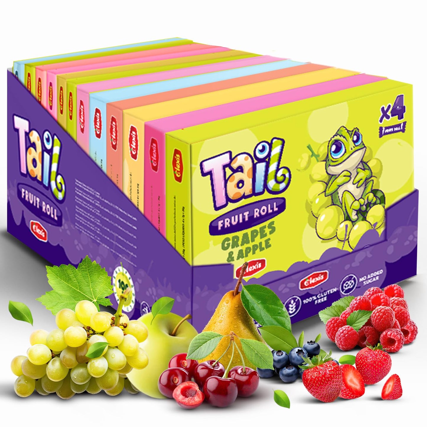 Tail Fruit Roll Healthy Snacks 48 MIX Individual Packs | Variety Flavors for Kids and Adults. No added sugar, non-GMO, source of