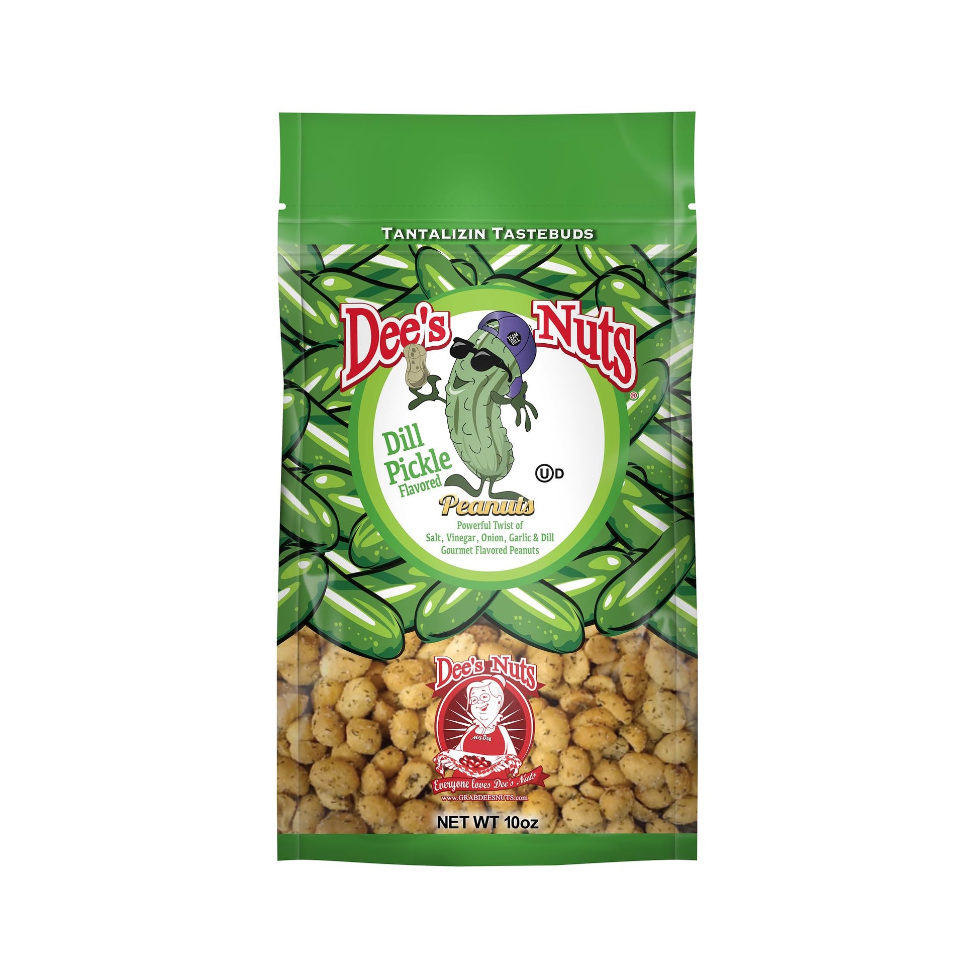 Dees Nuts Gourmet Dill Pickle Peanuts  10Oz Tangy & Crunchy Top-Grade Dry Roasted Gourmet Flavoured Peanuts Snack High-Protein (10 Oz Resealable Bag  Dill Pickle)