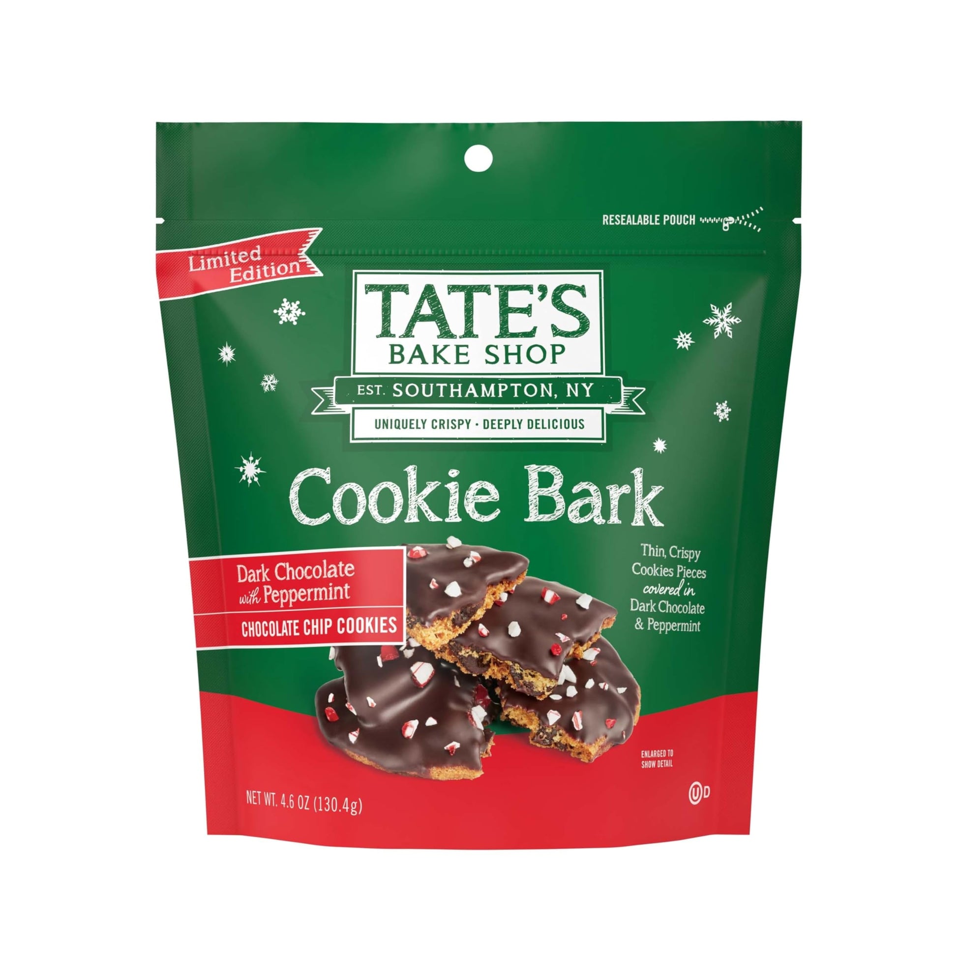 TateS Bake Shop Holiday Cookie Bark  Chocolate Chip Cookies With Dark Chocolate And Peppermint  Special Release  4.6 Oz