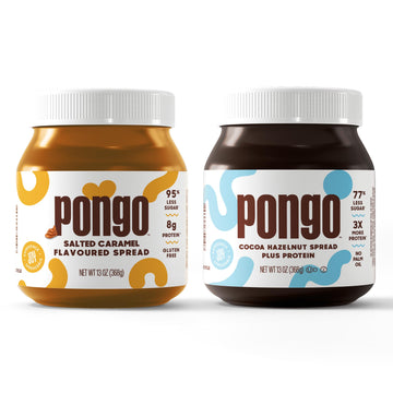 Pongo High Protein Cocoa Hazelnut Spread and Salted Caramel Sauce, Low Carb Low Sugar Gluten Free Keto-Friendly (2 Pack - 13 oz 