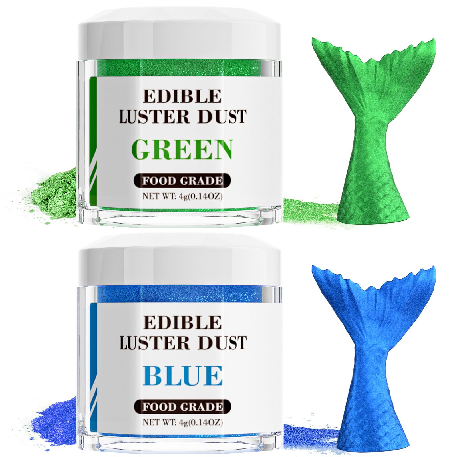 Cherrysea Luster Dust Edible Set - 2 Colors Shimmer Powder - 4g/Bottle, Blue & Green