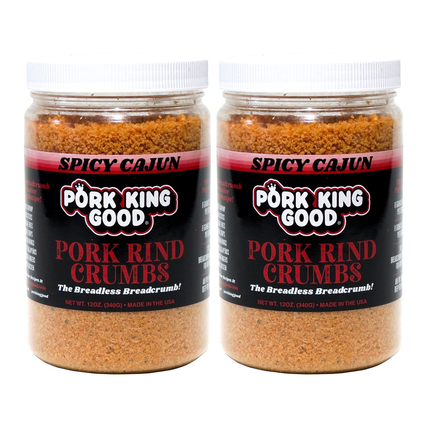 Pork King Good Pork Rind Breadcrumbs, Keto Friendly, Gluten-Free, Sugar Free, 2 Pack (Two 12 Oz Jars, Spicy Cajun)