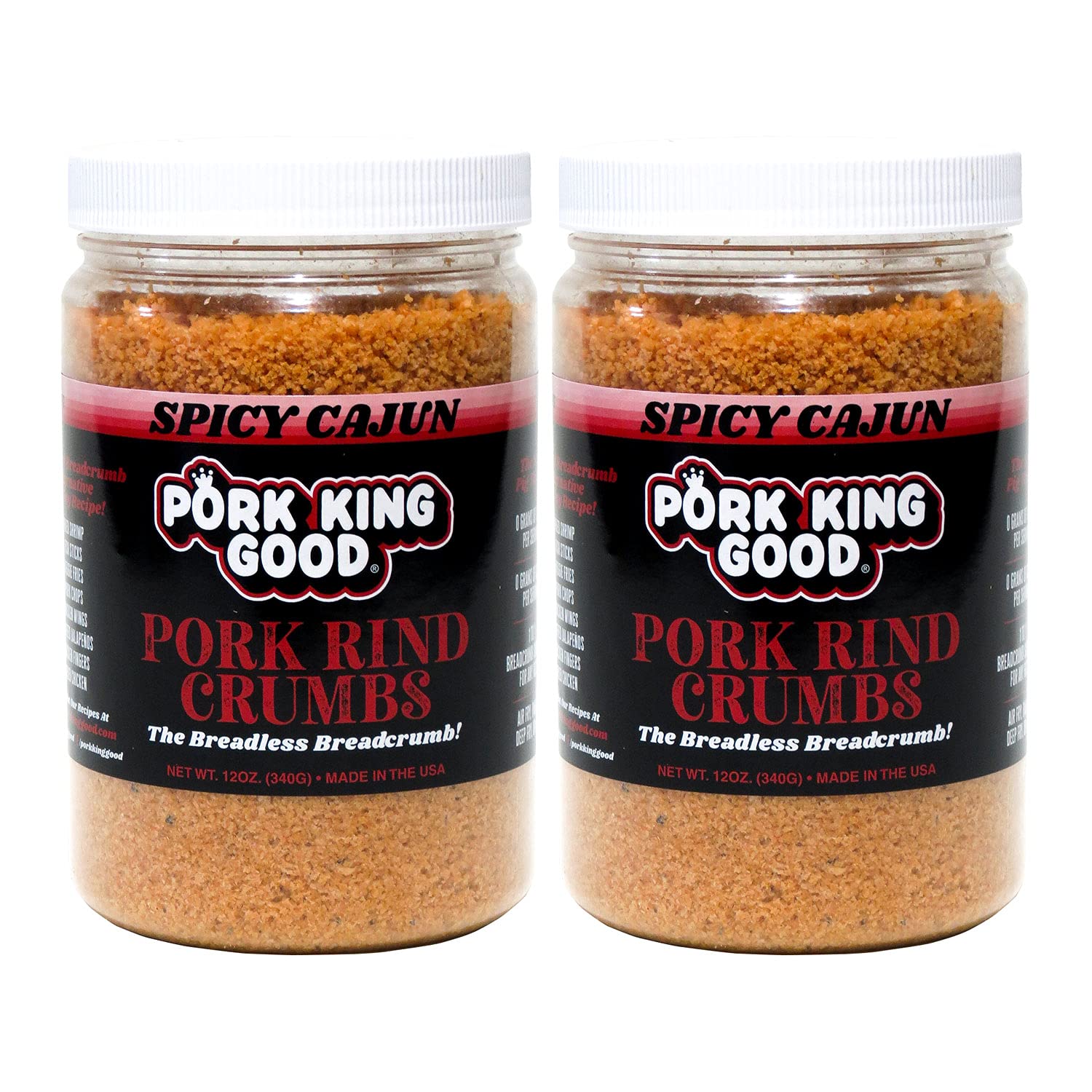 Pork King Good Pork Rind Breadcrumbs, Keto Friendly, Gluten-Free, Sugar Free, 2 Pack (Two 12 Oz Jars, Spicy Cajun)