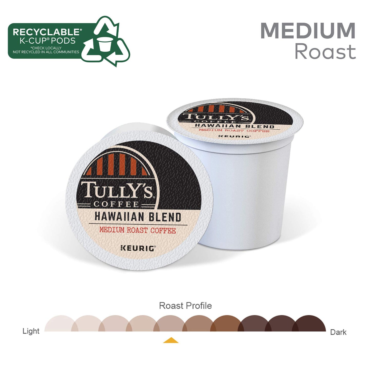 Tully'S Coffee Hawaiian Blend Keurig Single-Serve K-Cup Pods, Medium Roast, 72 Count (6 Packs Of 12)