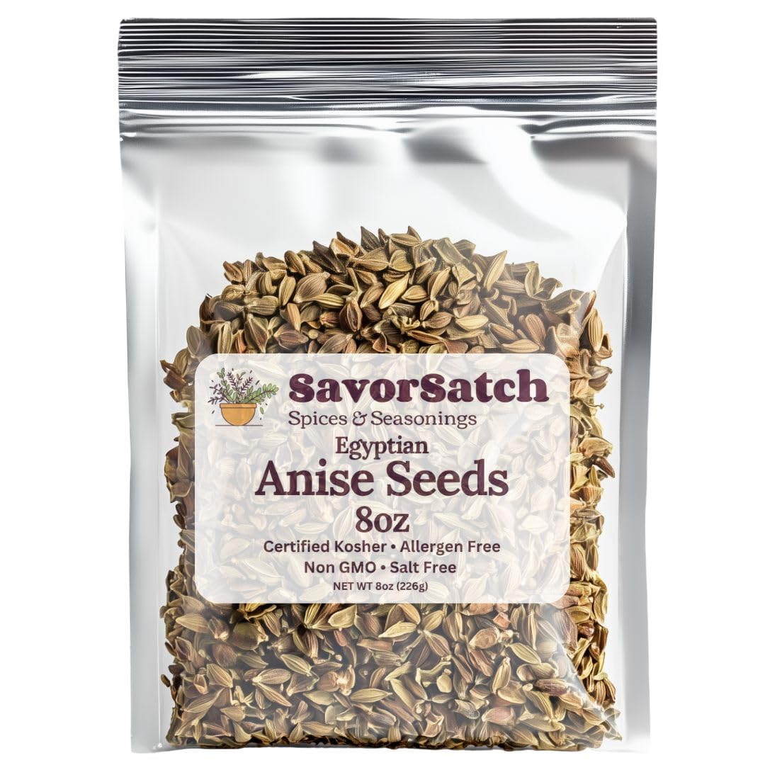 SavorSatch Anise Seeds Whole - 8oz Stand-Up Resealable Pouch | Product of Egypt | Licorice Flavor and Aroma | Certified Kosher, 