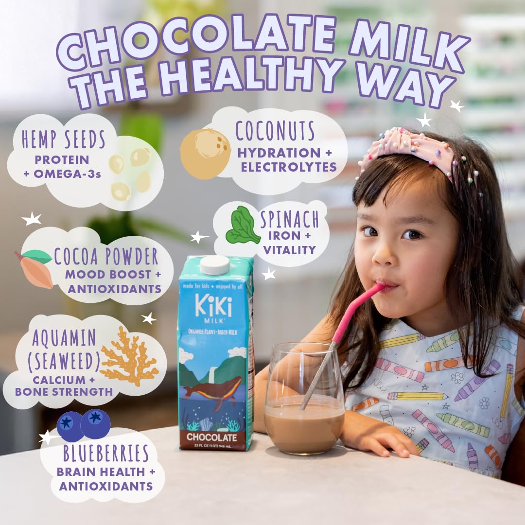 Chocolate Kiki Milk, Organic, Plant Based, Gum Free, GMO Free, Dairy Free, Soy Free, Gluten Free, Glyphosate Free (8 oz  Pack of