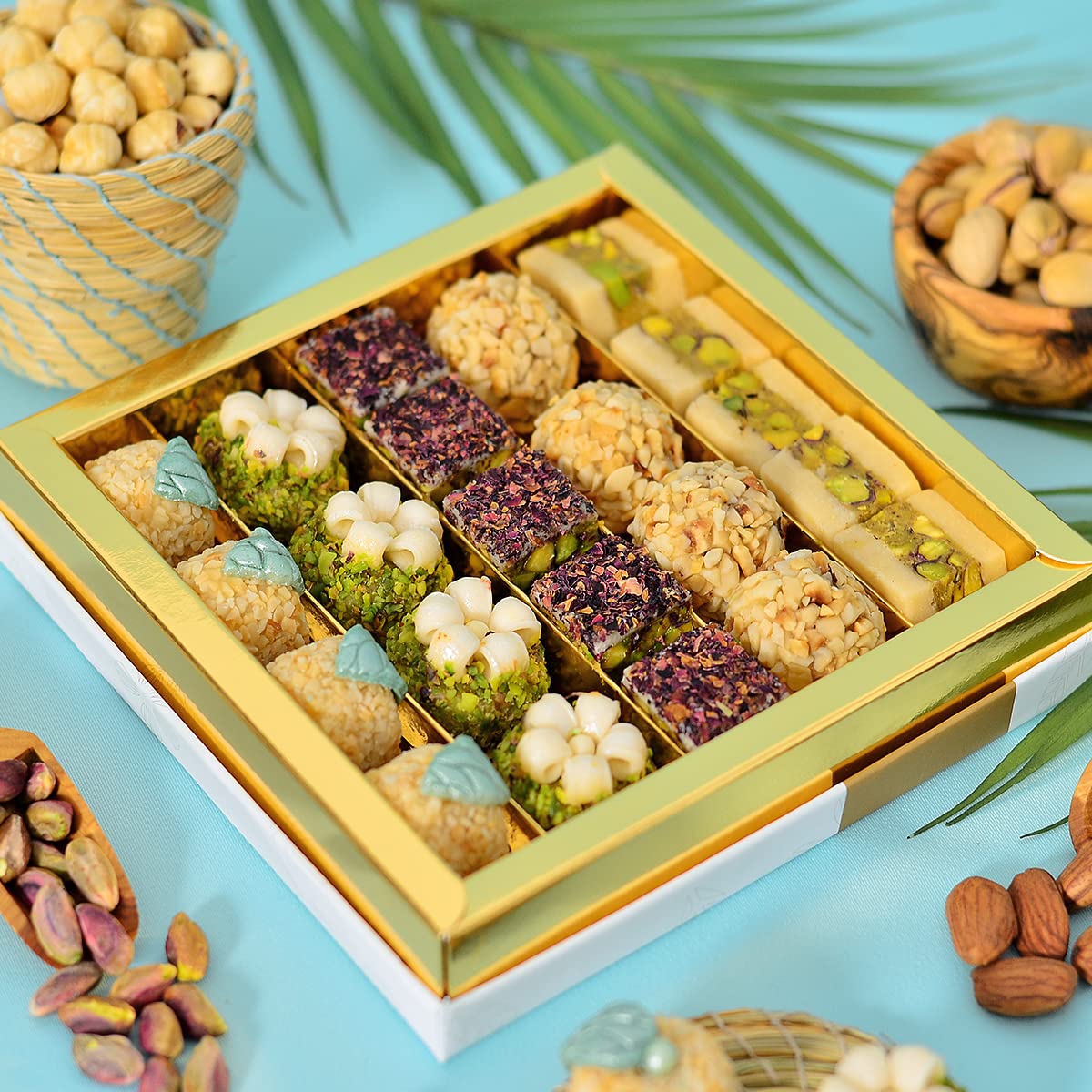 Laylas Delicacies Mediterranean Treats Vegan Gift Box - Handmade Healthy Mixed Nutty Flavors Pastries - Halal, Vegetarian, Glute