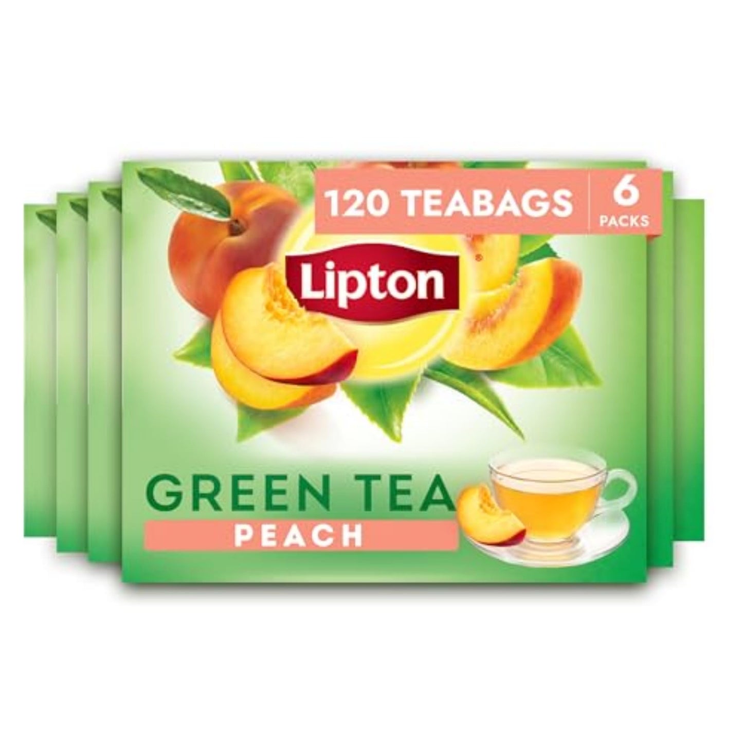 Lipton Peach Green Tea Bags, Flavored, Unsweetened Teabags For Hot Tea Or Peach Iced Tea With Caffeine And Flavonoids, 120 Total Tea Bags (20Ct - Pack Of 6)