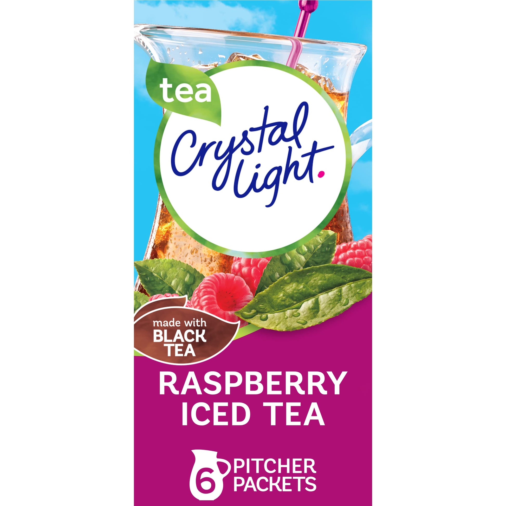 Crystal Light Sugar-Free Raspberry Iced Tea Naturally Flavored Powdered Drink Mix 6 Count Pitcher Packets