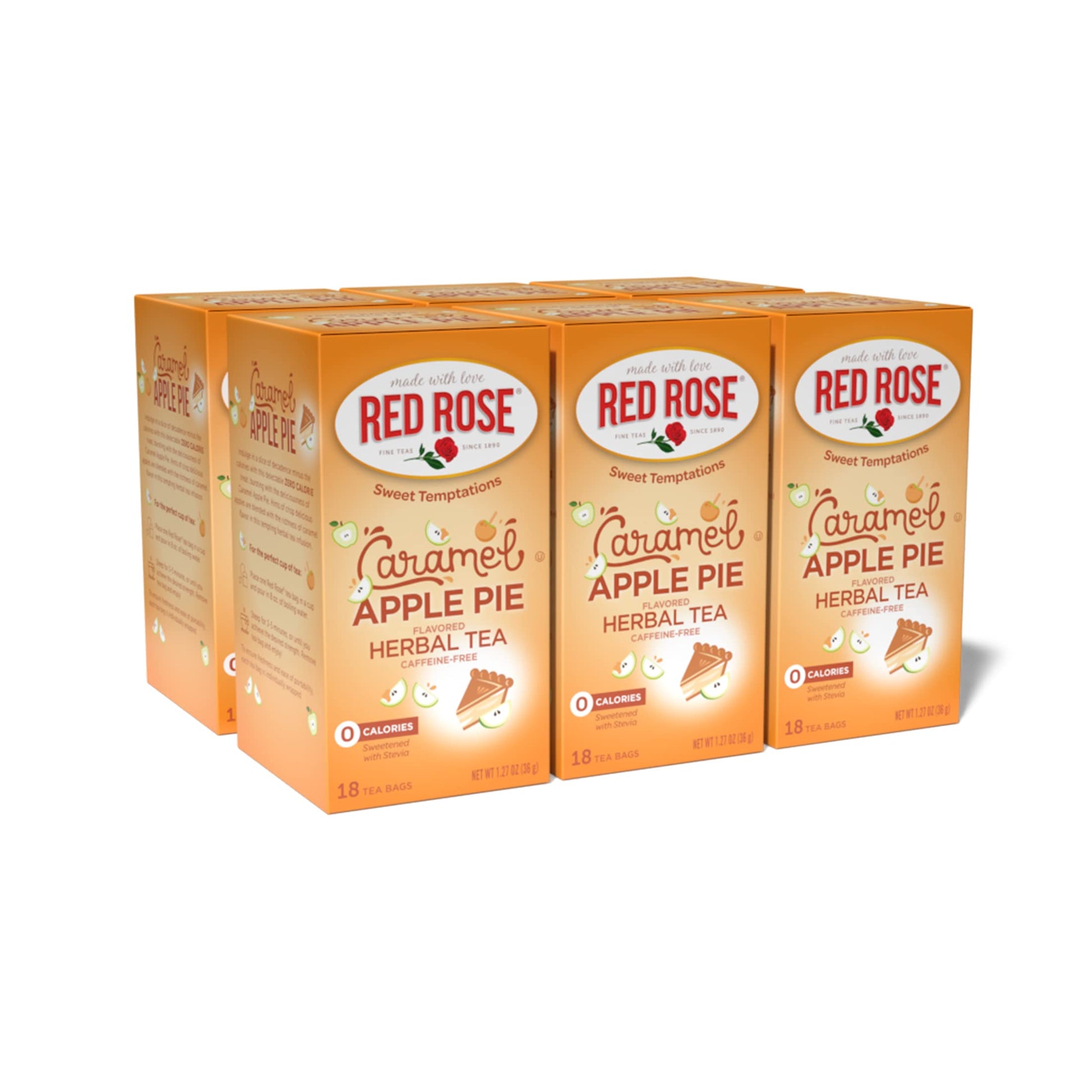 Red Rose Herbal Tea, Caffeine-Free, Caramel Apple Pie Flavor, 18 Count (Pack of 6)