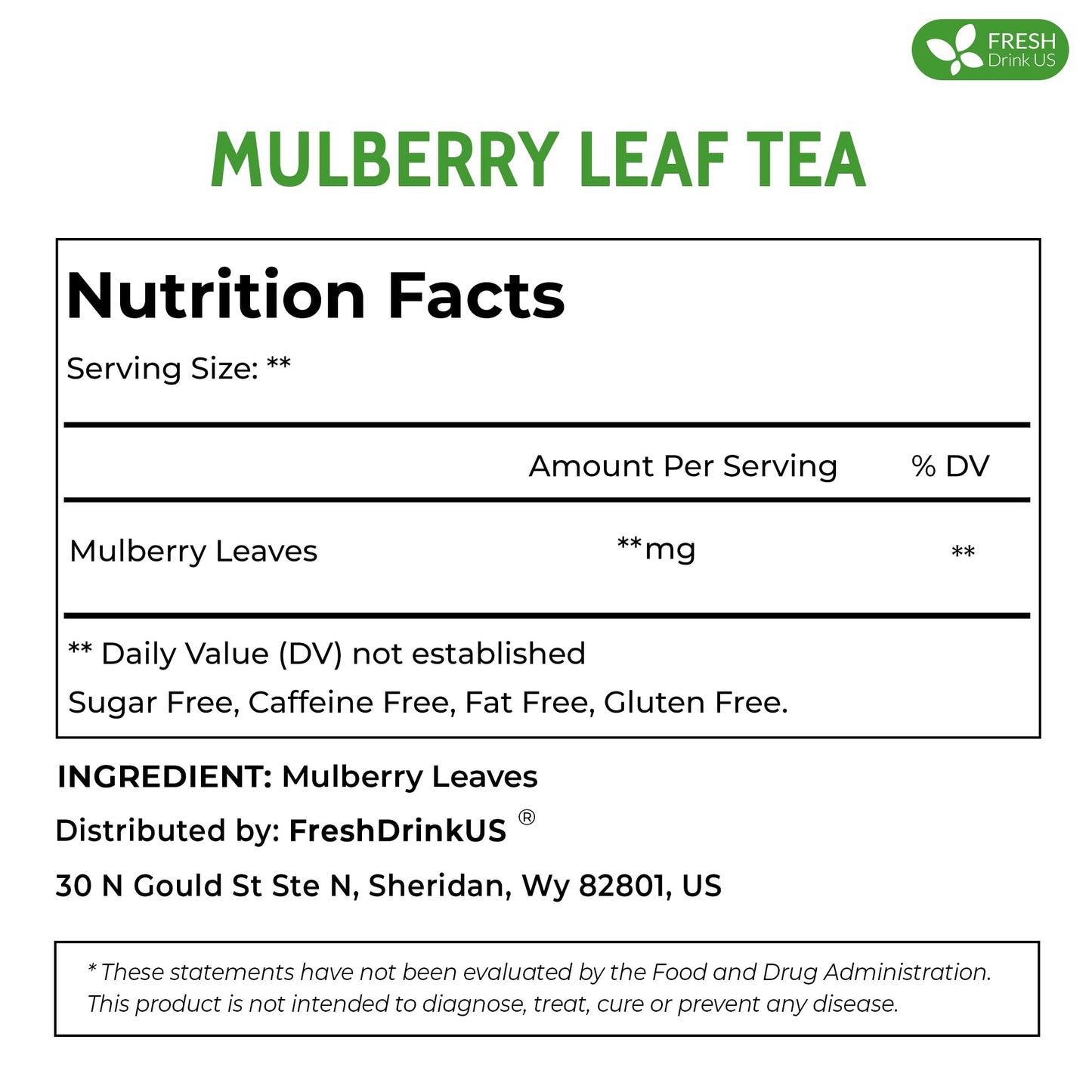 Freshdrinkus, Permium 16Oz Mulberry Leaves, 100% Natural & Pure From Mulberry Leaves, Loose Leaf Herbal Tea, No Additives, No Caffeine, Vegan