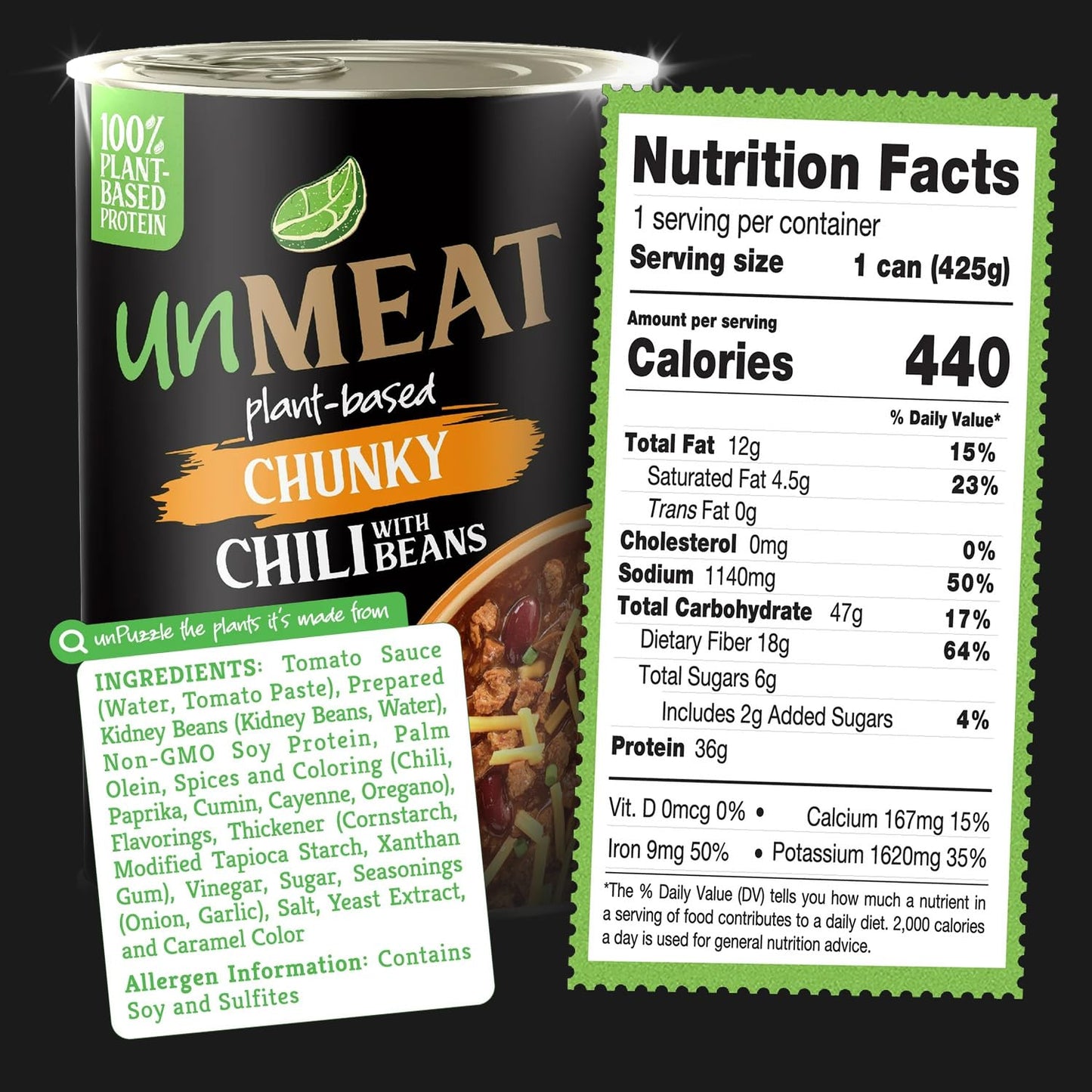 unMEAT Chunky Chili With Beans Extra Protein, Plant-Based Vegan Chili, Easy Open Can, 15  oz, (Pack of 12)