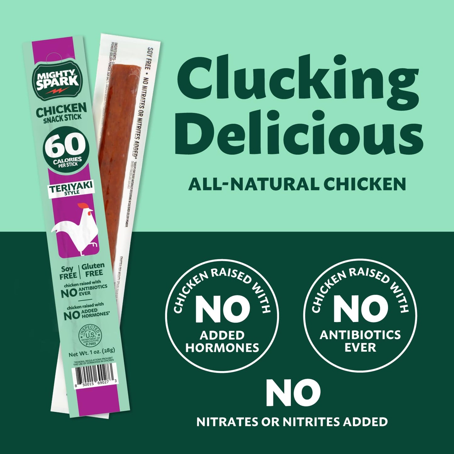 Mighty Spark Chicken Snack Sticks - Teriyaki - 6g of Protein  No s  No  s  Gluten Free  Soy Free Meat Sticks - High Protein Keto Snacks  Weight Watchers Approved - 12 Count