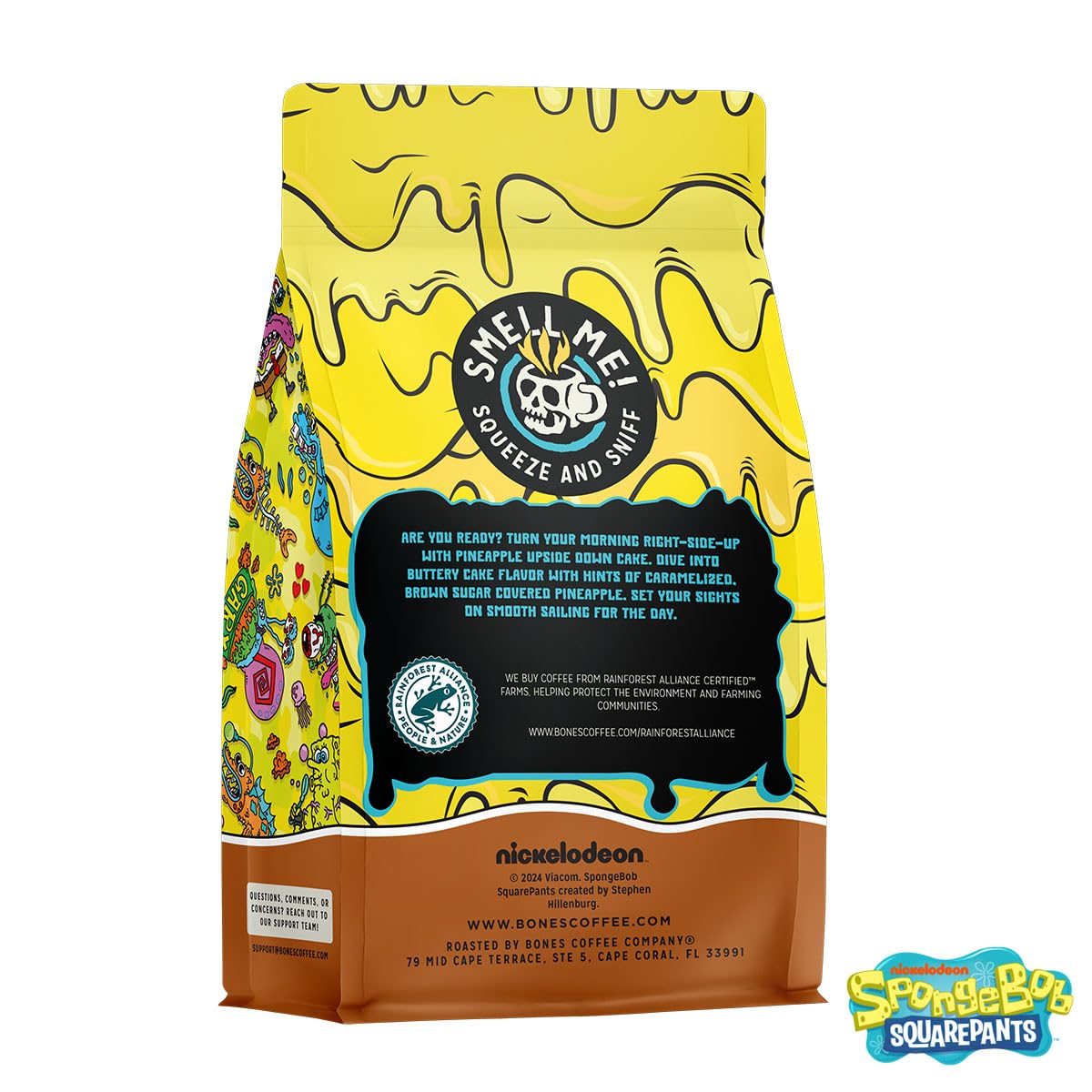 Bones Coffee Company Bikini Bottom Brew Ground Coffee Beans Beans Pineapple Upside Down Cake Flavor, Low Acid Flavored Coffee Made With Arabica Beans, Medium Roast Coffee Inspired By Spongebob (12 Oz)