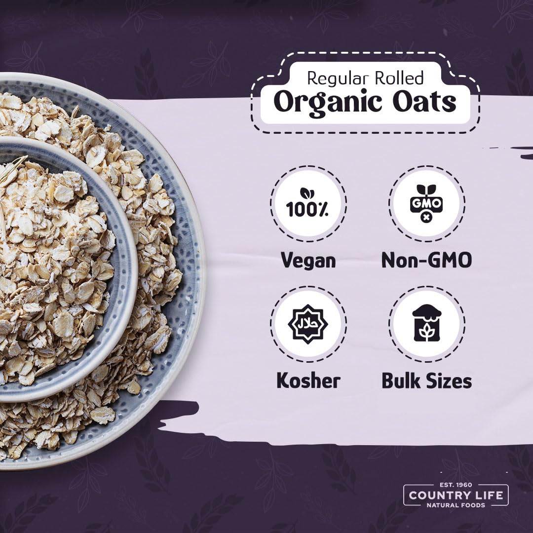 Regular Rolled Oats, Organic, Bulk, Oatmeal, Breakfast Food, Non-Gmo, High Fiber (50 Pounds)