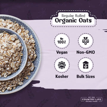 Regular Rolled Oats, Organic, Bulk, Oatmeal, Breakfast Food, Non-Gmo, High Fiber (50 Pounds)