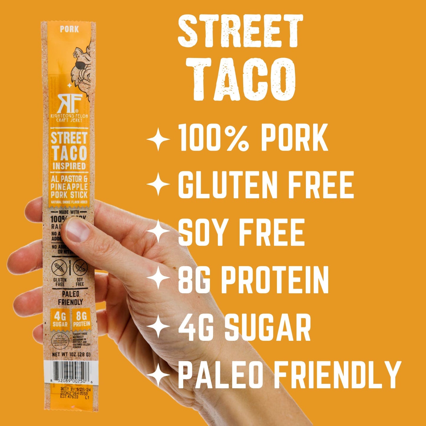 Righteous Felon Meat Sticks | 100% Pork Sticks | Gluten Free & Keto Meat Sticks | Low Sugar & High Protein Meat Sticks | Healthy