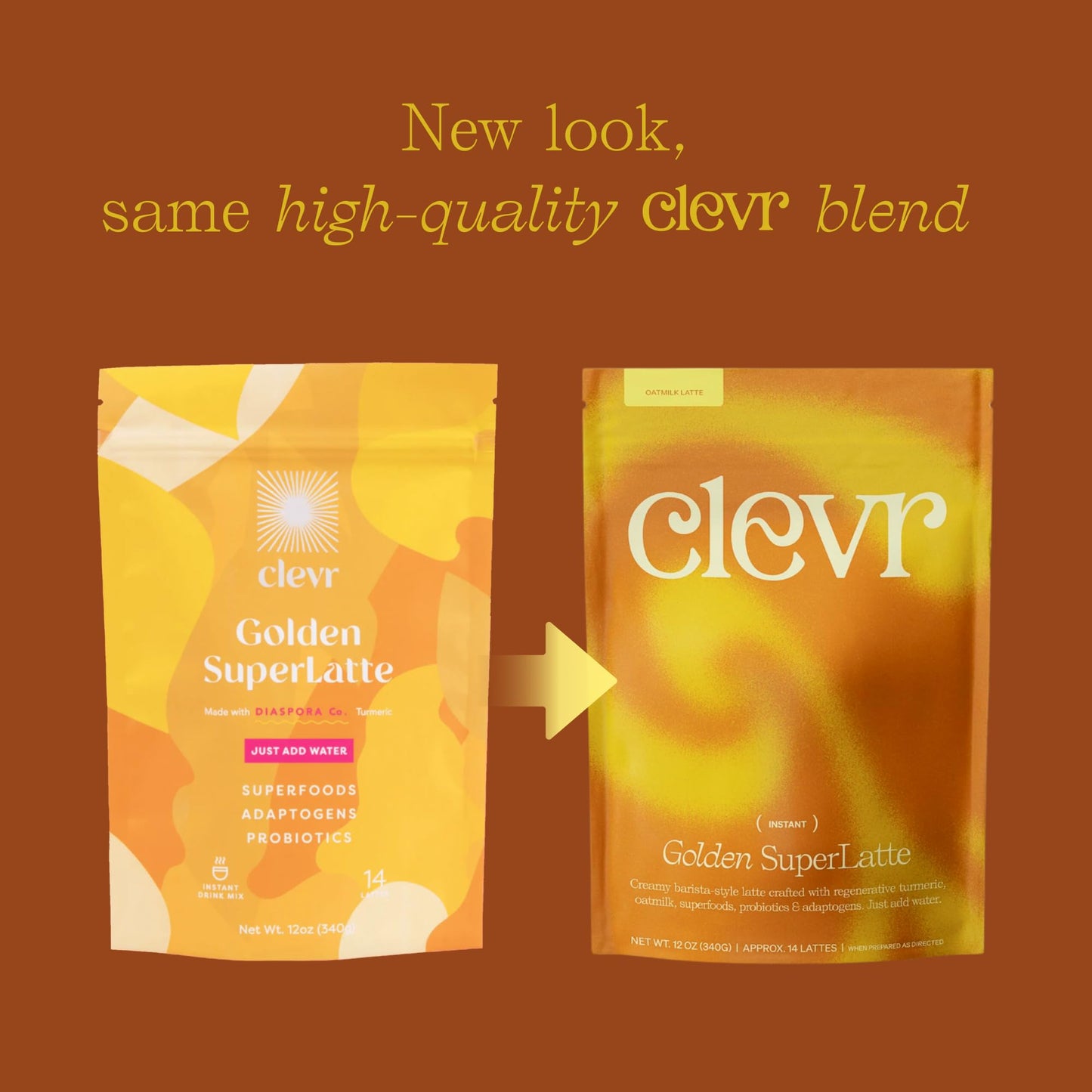 Clevr Blends Turmeric Powder, Golden Milk Instant Latte Mix, Superfood Powder With Oat Milk, Lions Mane, Reishi Mushroom, Organi