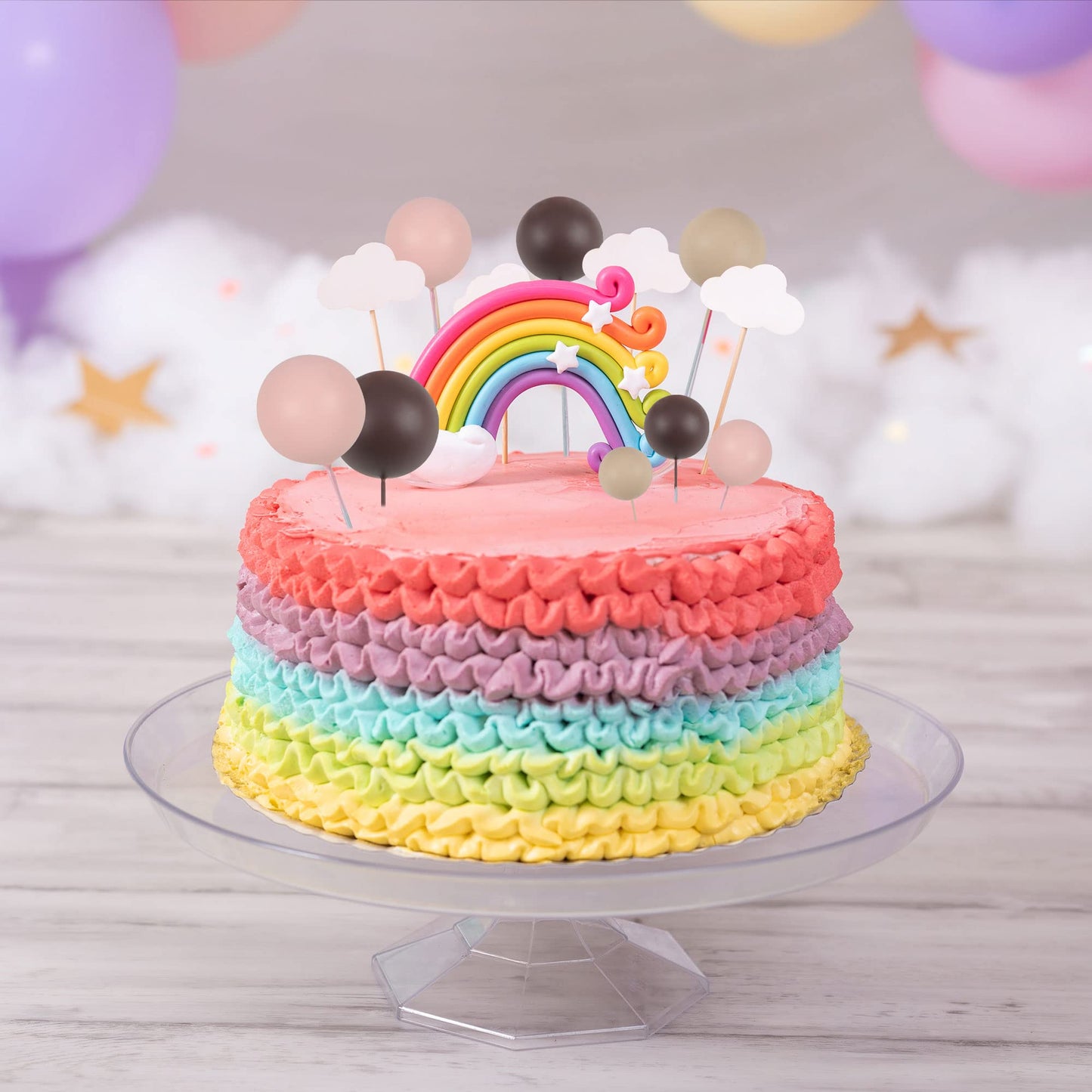 Gyufise 30Pcs Mini Balloon Cake Topper Brown Foam Ball Cake Topper Decorations Faux Pearl Balls Diy Cake Insert Topper Baking De