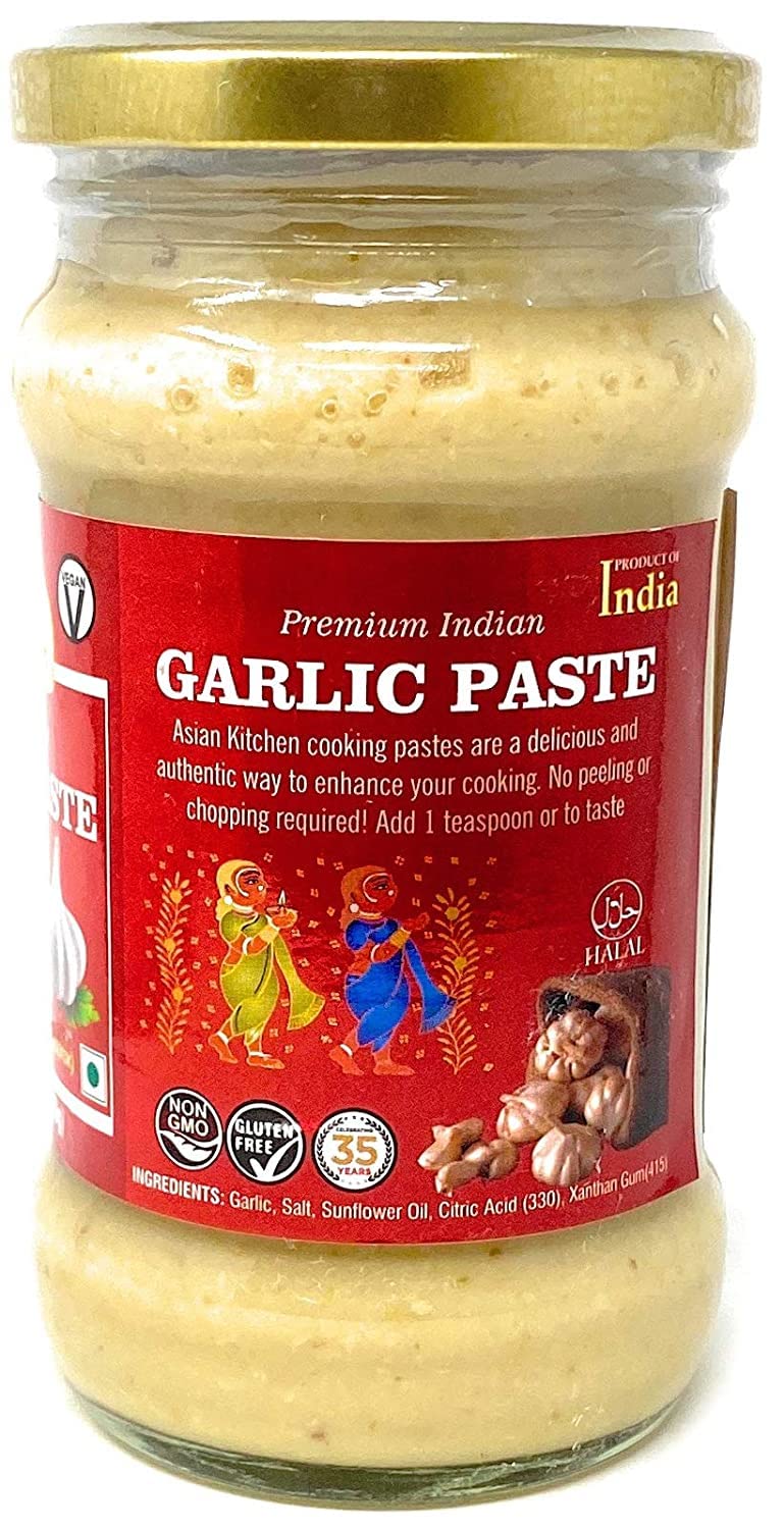 Asian Kitchen Garlic Cooking Paste 10.5Oz (300G) Glass Jar ~ Vegan | Gluten Free | Non-Gmo | No Colors | Indian Origin