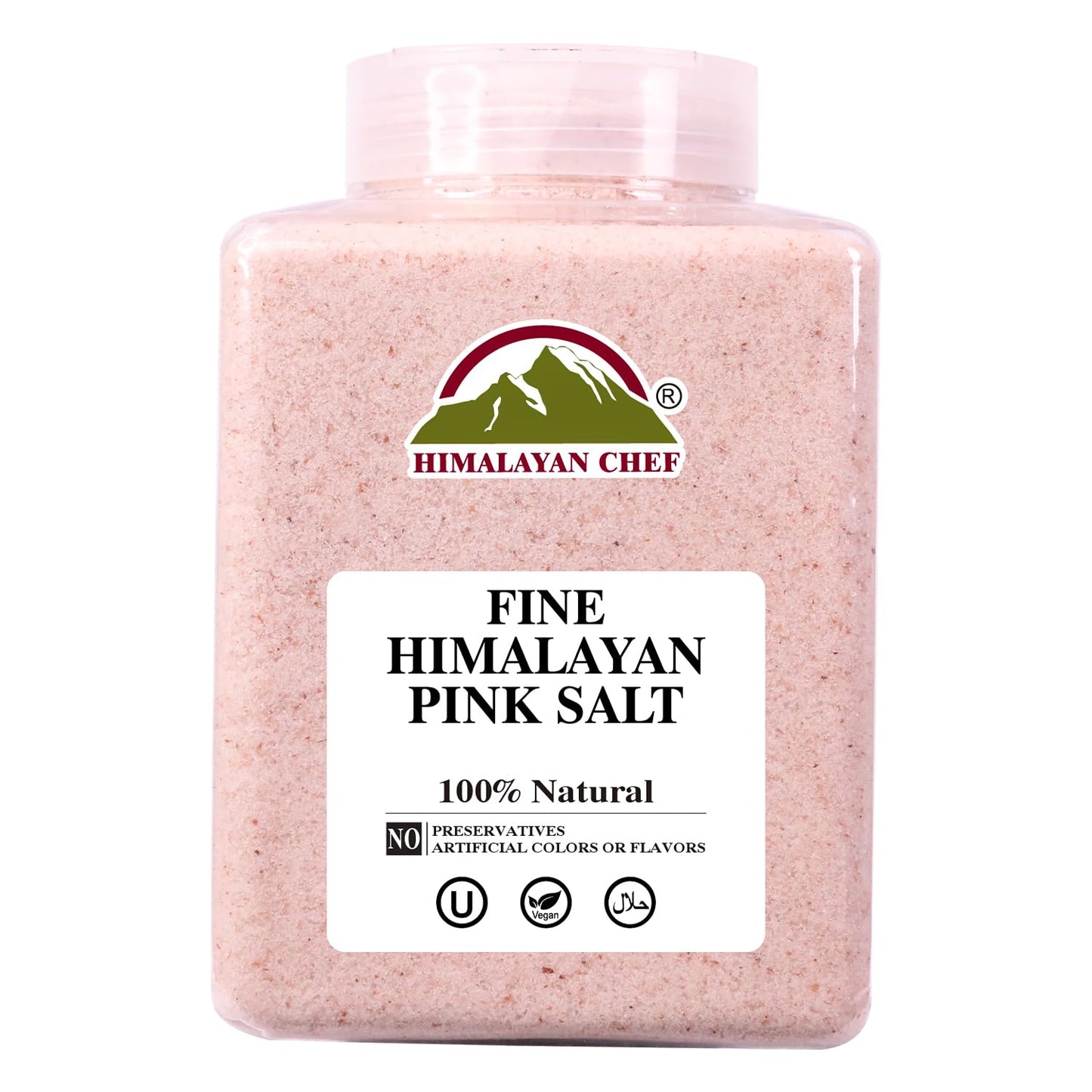 Himalayan Chef Himalayan Pink Salt - 5 lbs Fine Grain Plastic Jar - 100% Natural and Pure Gourmet Crystal - Contains 84 Essential Minerals | Kosher and Vegan Certified