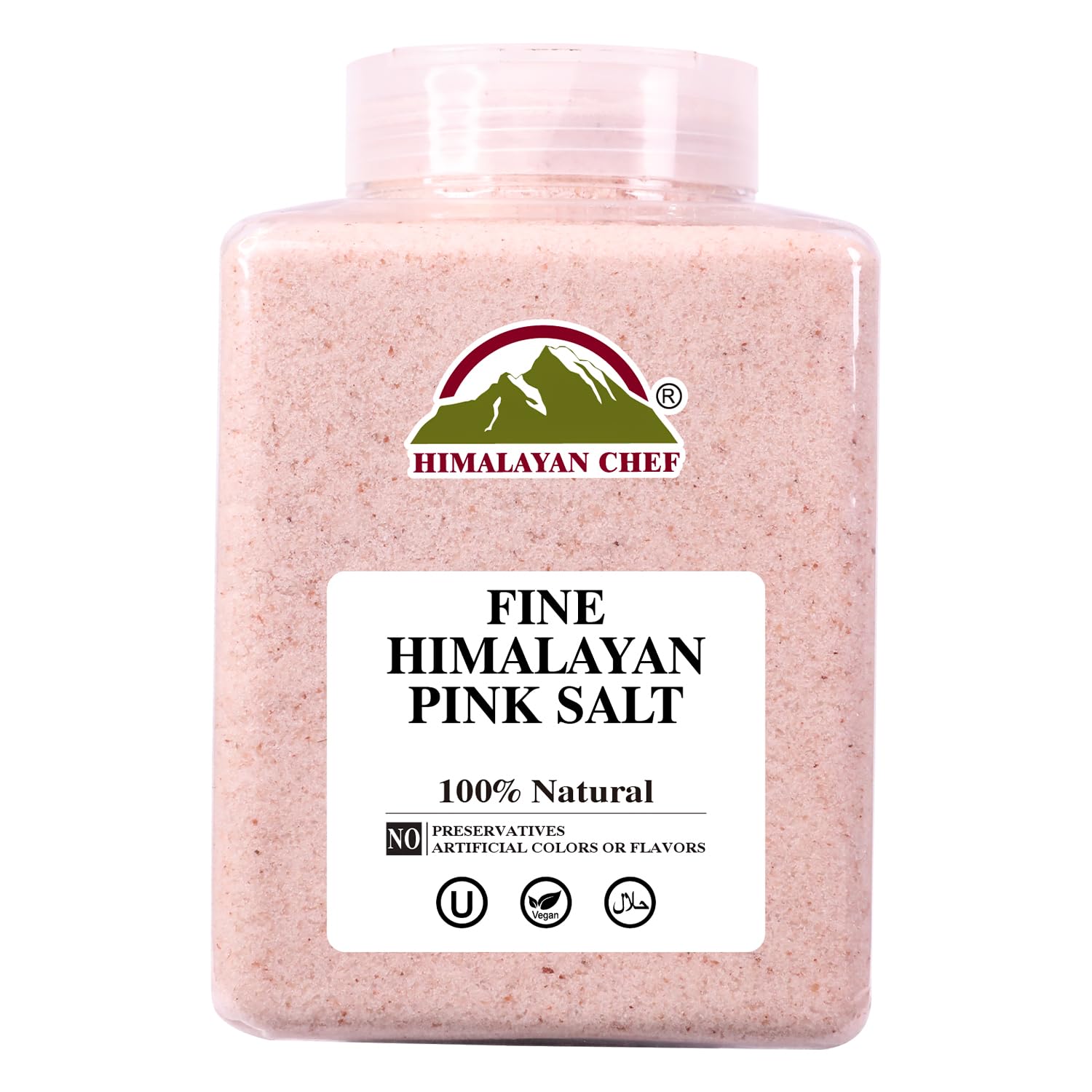 Himalayan Chef Himalayan Pink Salt - 5 lbs Fine Grain Plastic Jar - 100% Natural and Pure Gourmet Crystal - Contains 84 Essential Minerals | Kosher and Vegan Certified