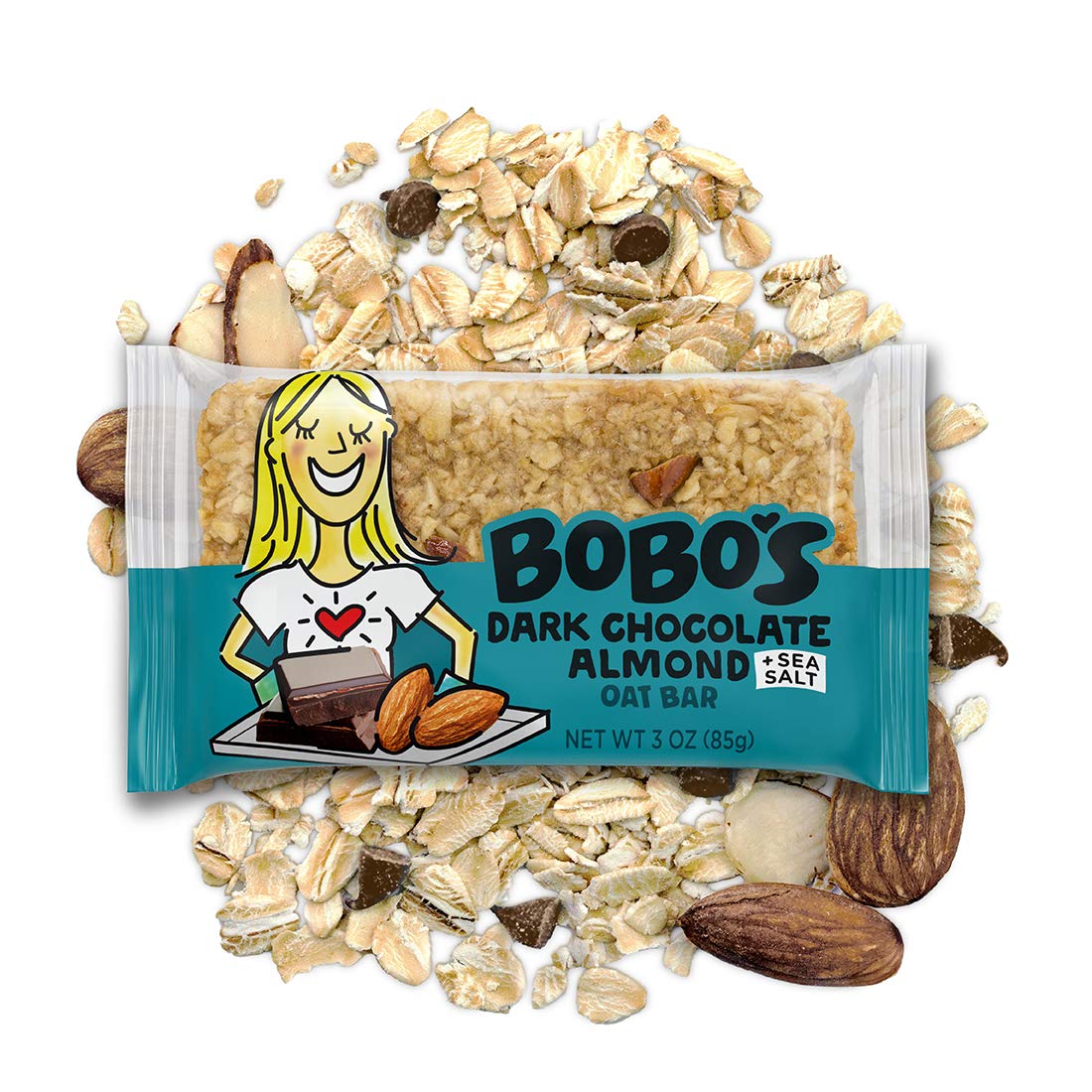 Bobos Oat Bars, Gluten Free Bars, Dark Chocolate Almond Sea Salt, Pack of 12