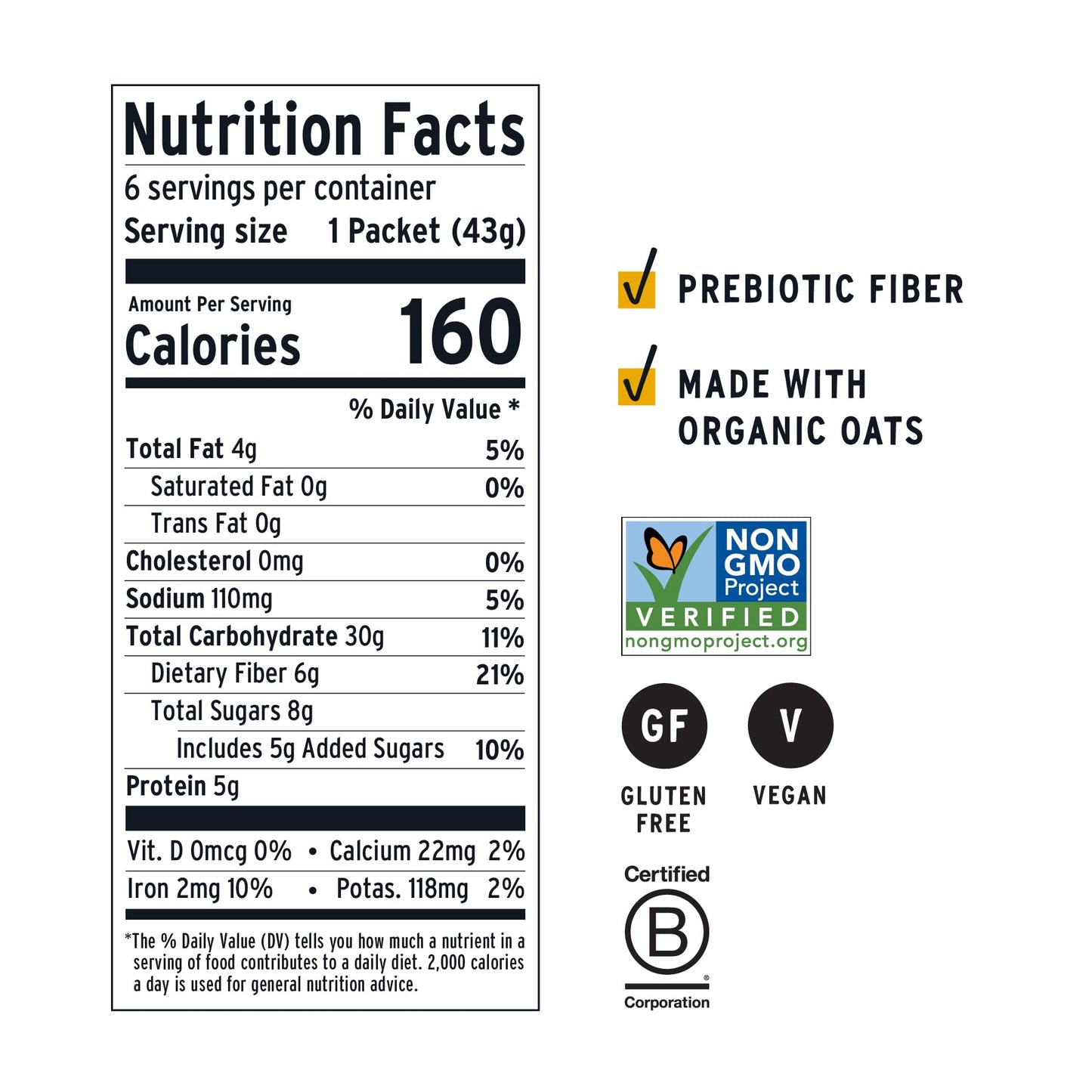 Purely Elizabeth Classic Cinnamon Superfood Oatmeal, with Prebiotic Fiber, Gluten Free & Non-GMO, 9.12 Oz (Pack of 6) (6 Pack, C