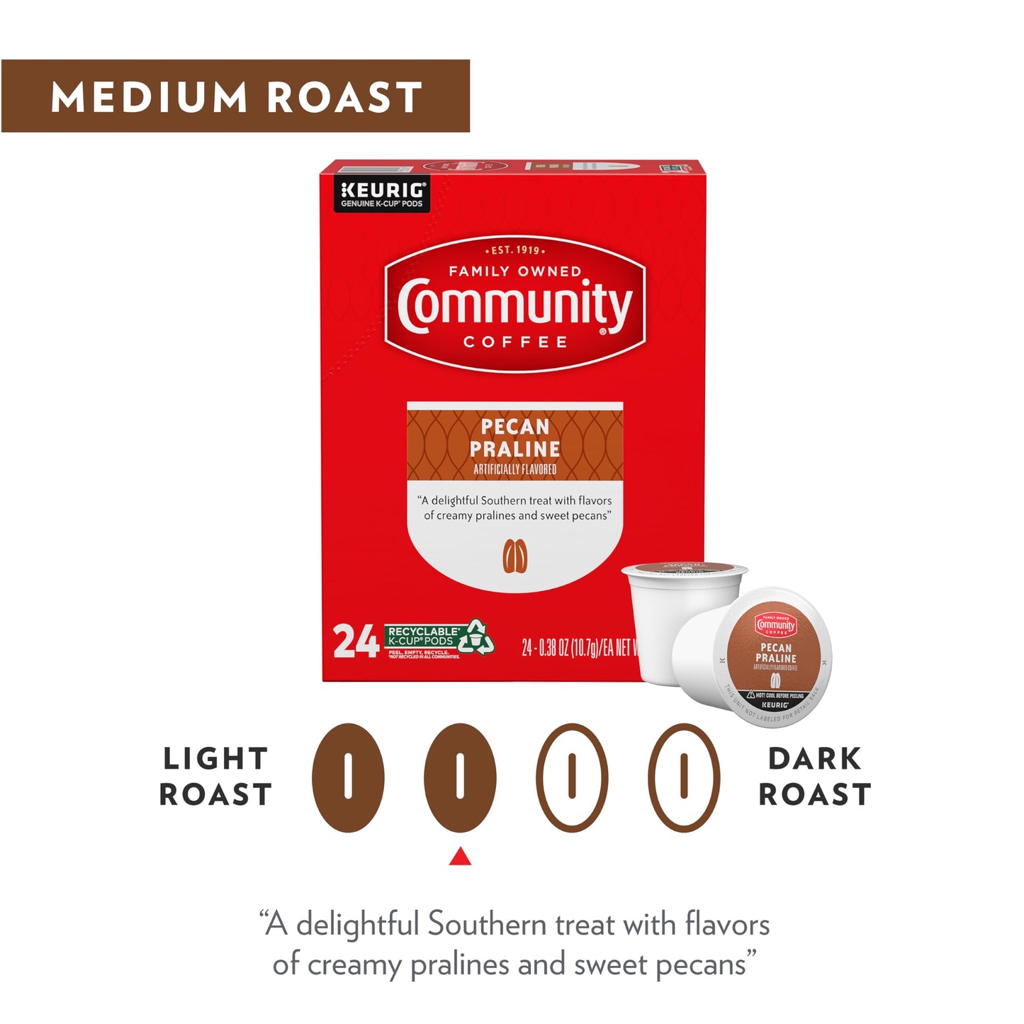 Community Coffee Southern Pecan Praline Flavored K-Cup Coffee Pods, Medium Roast, 12 Count, Pecan Praline