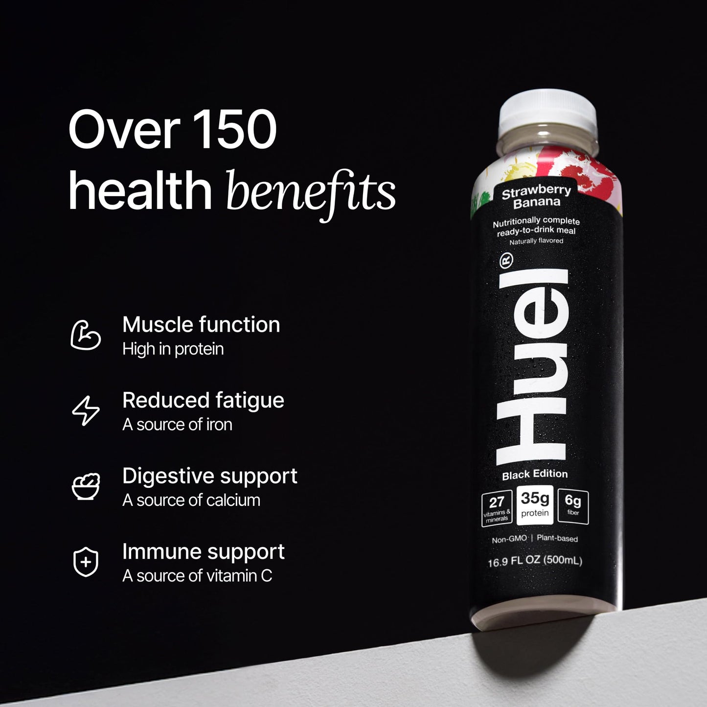 Huel Black Edition Ready-to-Drink | Strawberry Banana Meal Replacement Shake | 35g High Protein Drink | 27 Vitamins & Minerals  Vegan  Gluten Free | Plant Based | Low Sugar | 16.9 Fl Oz  12 Pack